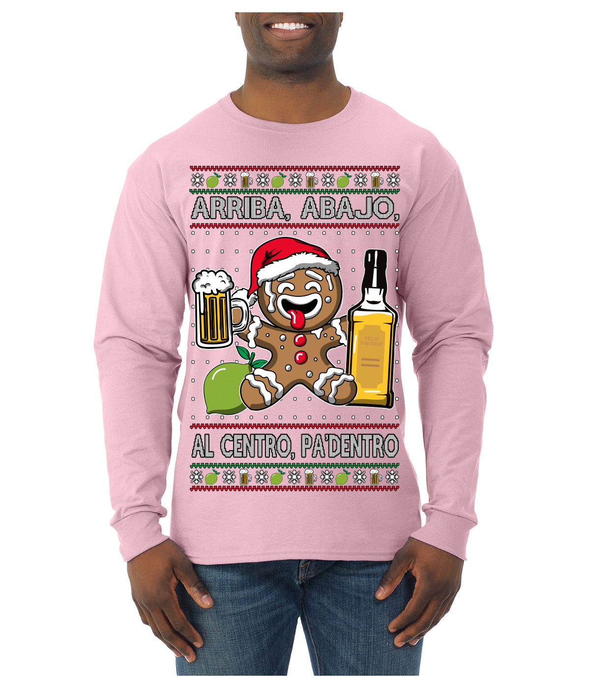 Arriba Abajo Al Centro Pa'Dentro Cheers to Health Salud Ugly Christmas Sweater Mens Long Sleeve Shirt
