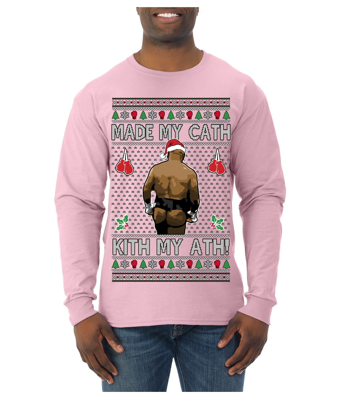 Made My Cath Kith My Ath, Funny Cash Money Viral Kiss My Ass Boxing Fight Meme, Men Women Ugly Christmas Sweater Mens Long Sleeve Shirt