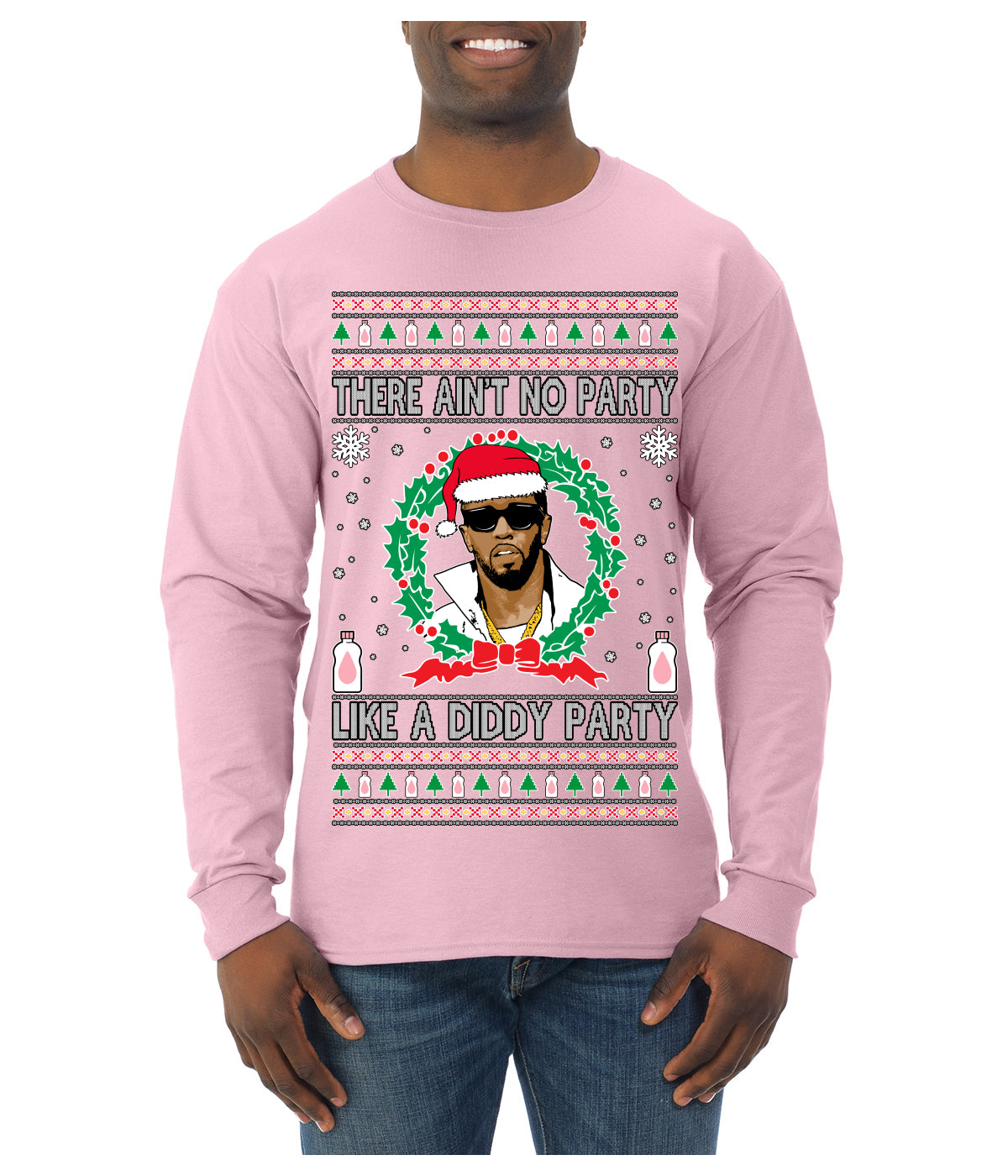 There Ain't No Party Like a Diddy Party, Funny Crazy Party Viral Music Baby Oil Meme, Men Women Ugly Christmas Sweater Mens Long Sleeve Shirt