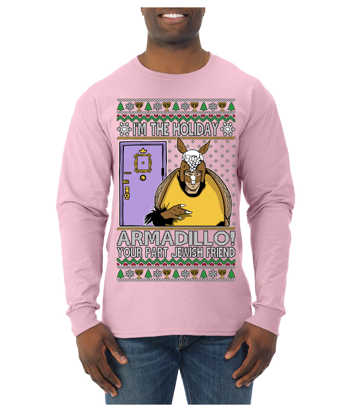 Holiday Armadillo Part Jewish TV Show Ugly Christmas Sweater Mens Long Sleeve Shirt
