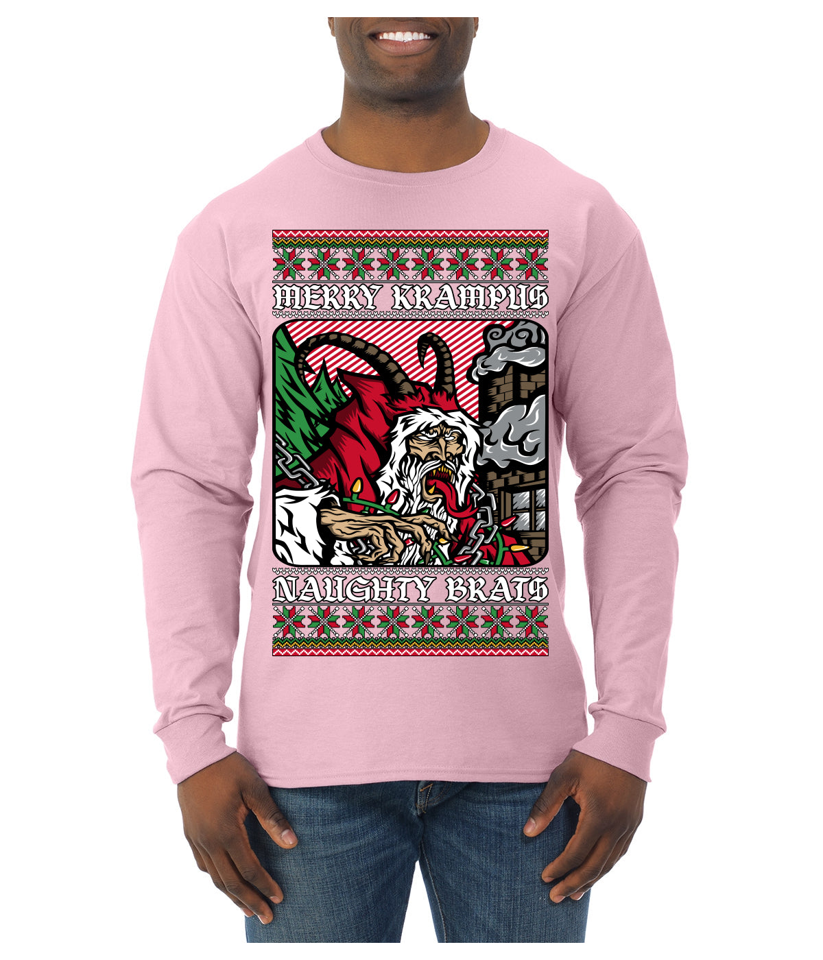 Merry Krampus Naughty Brats | Funny Ugly Christmas Sweater Mens Long Sleeve Shirt
