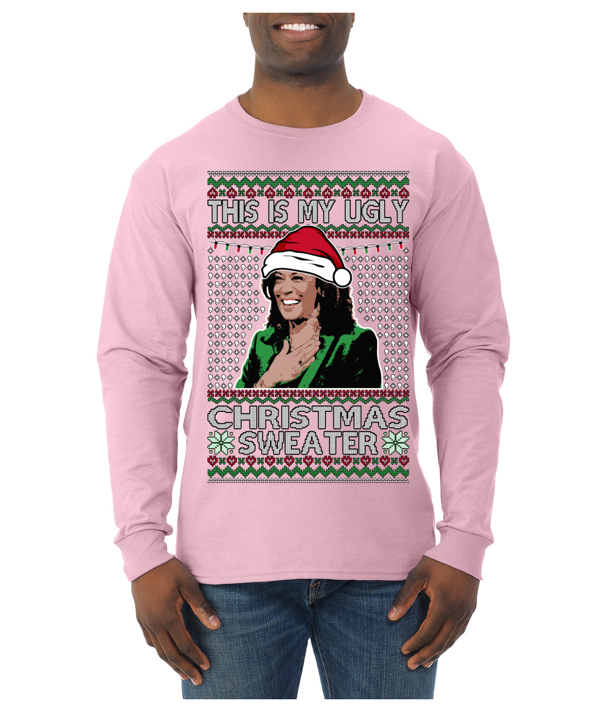 This Is My Ugly Sweater Funny Santa Kamala Harris Ugly Christmas Sweater Mens Long Sleeve Shirt