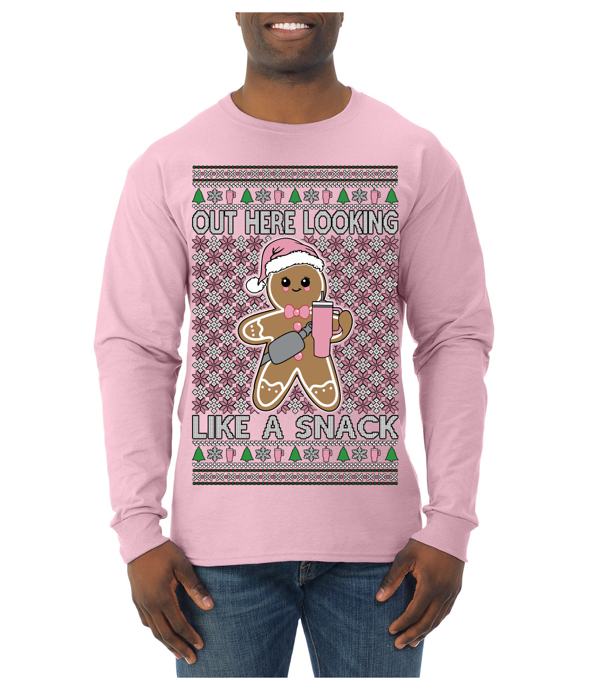 Out Here Looking Like a Snack Cute Xmas Cookie Ugly Christmas Sweater Mens Long Sleeve Shirt