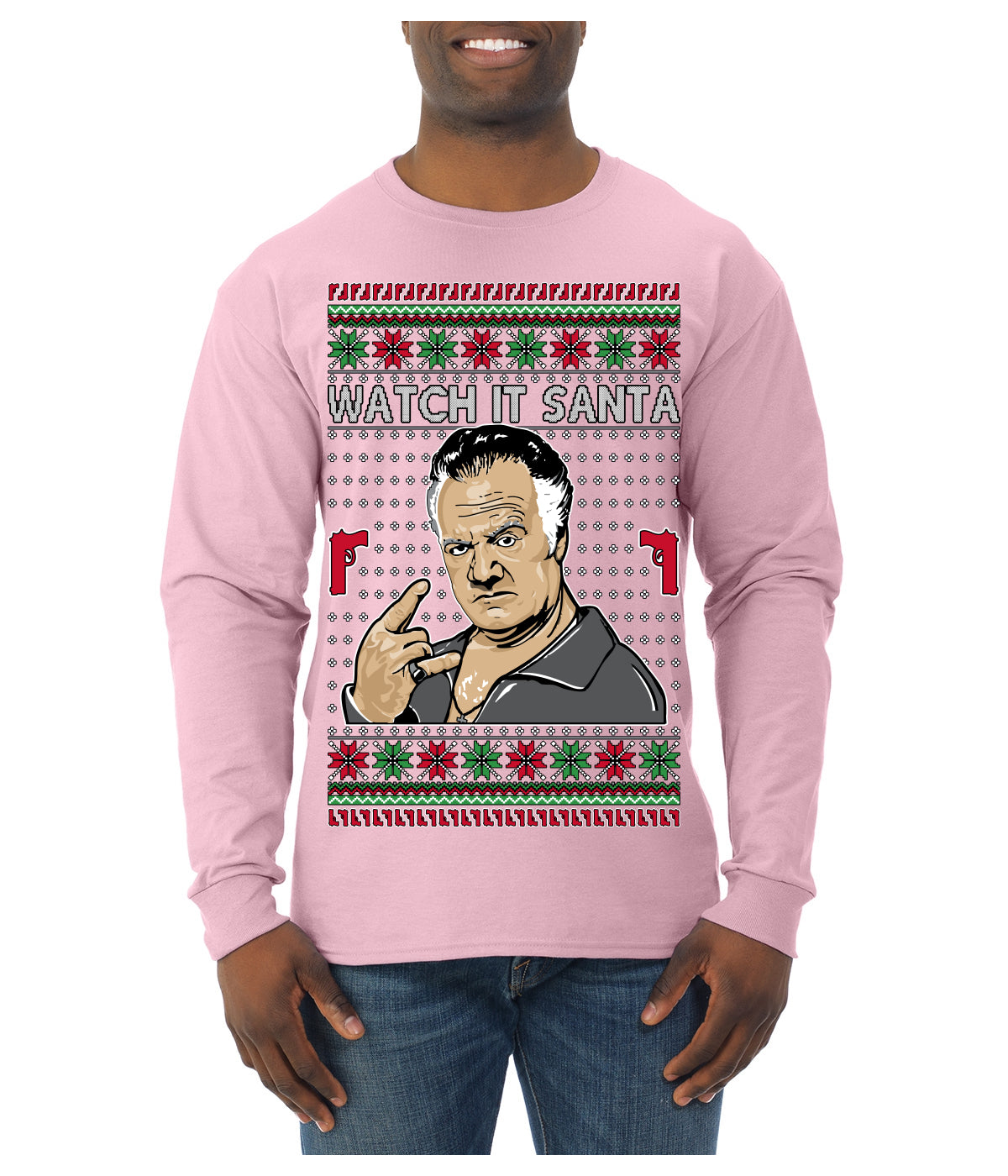Watch It Santa Funny Paulie Italian Mafia TV Show Ugly Christmas Sweater Mens Long Sleeve Shirt