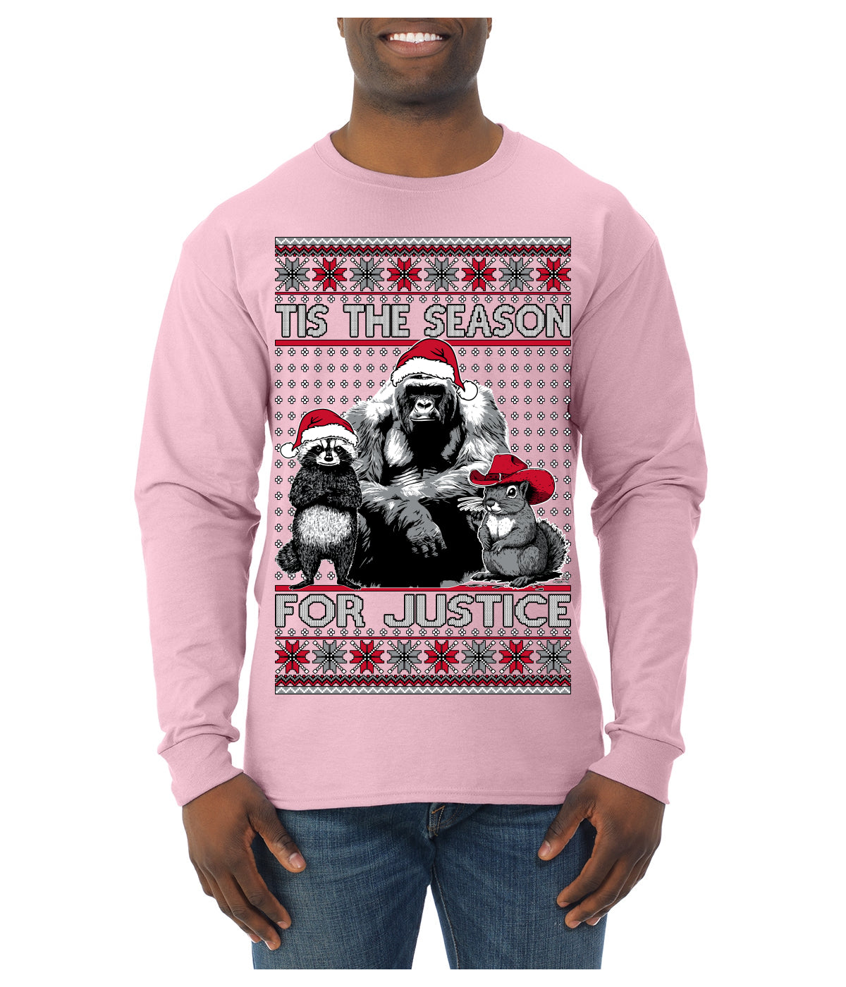 Tis the Season For Justice Harambe Peanut Fred Raccoon Ugly Christmas Sweater Mens Long Sleeve Shirt