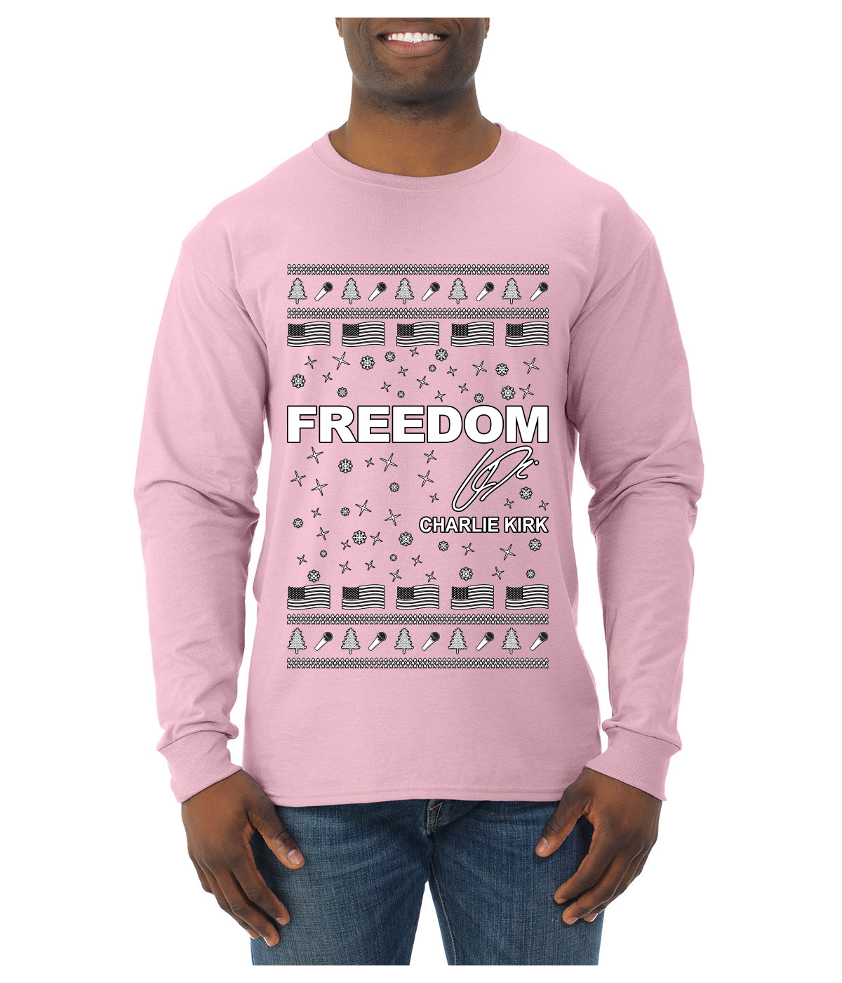 Freedom, Charlie Kirk Political Activist, Right Wing, Ugly Christmas Sweater Mens Long Sleeve Shirt