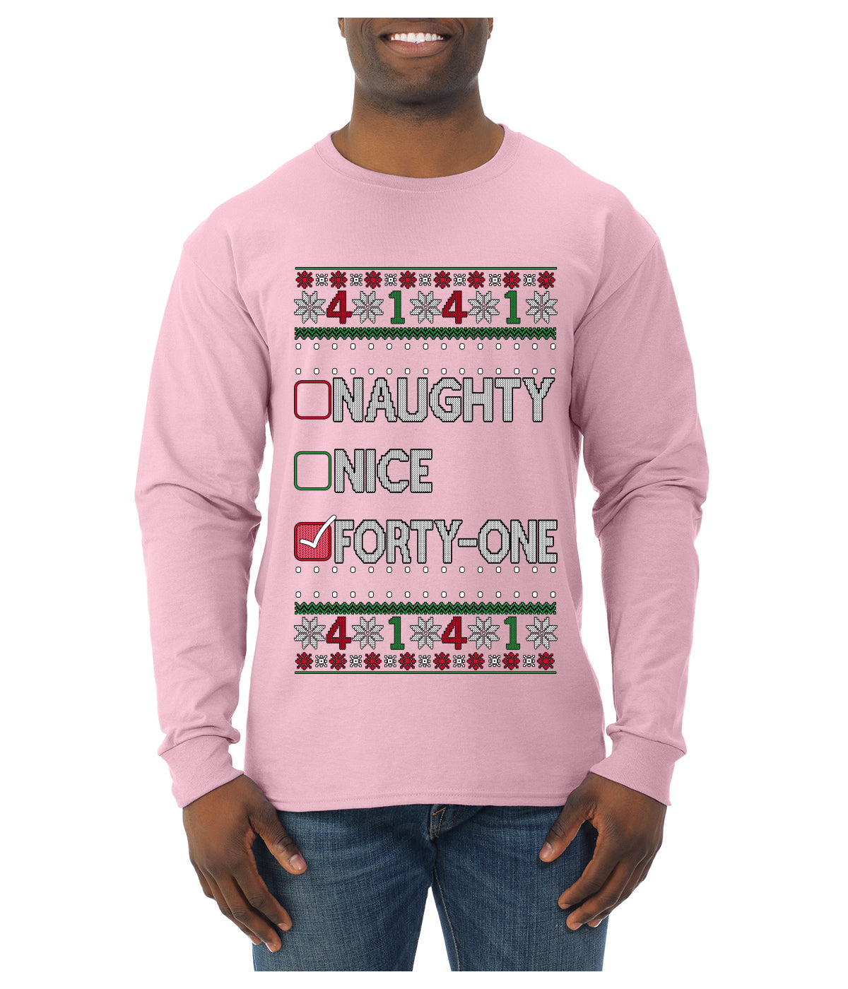 Funny Meme List Naughty, Nice, 41, Ugly Christmas Sweater Mens Long Sleeve Shirt