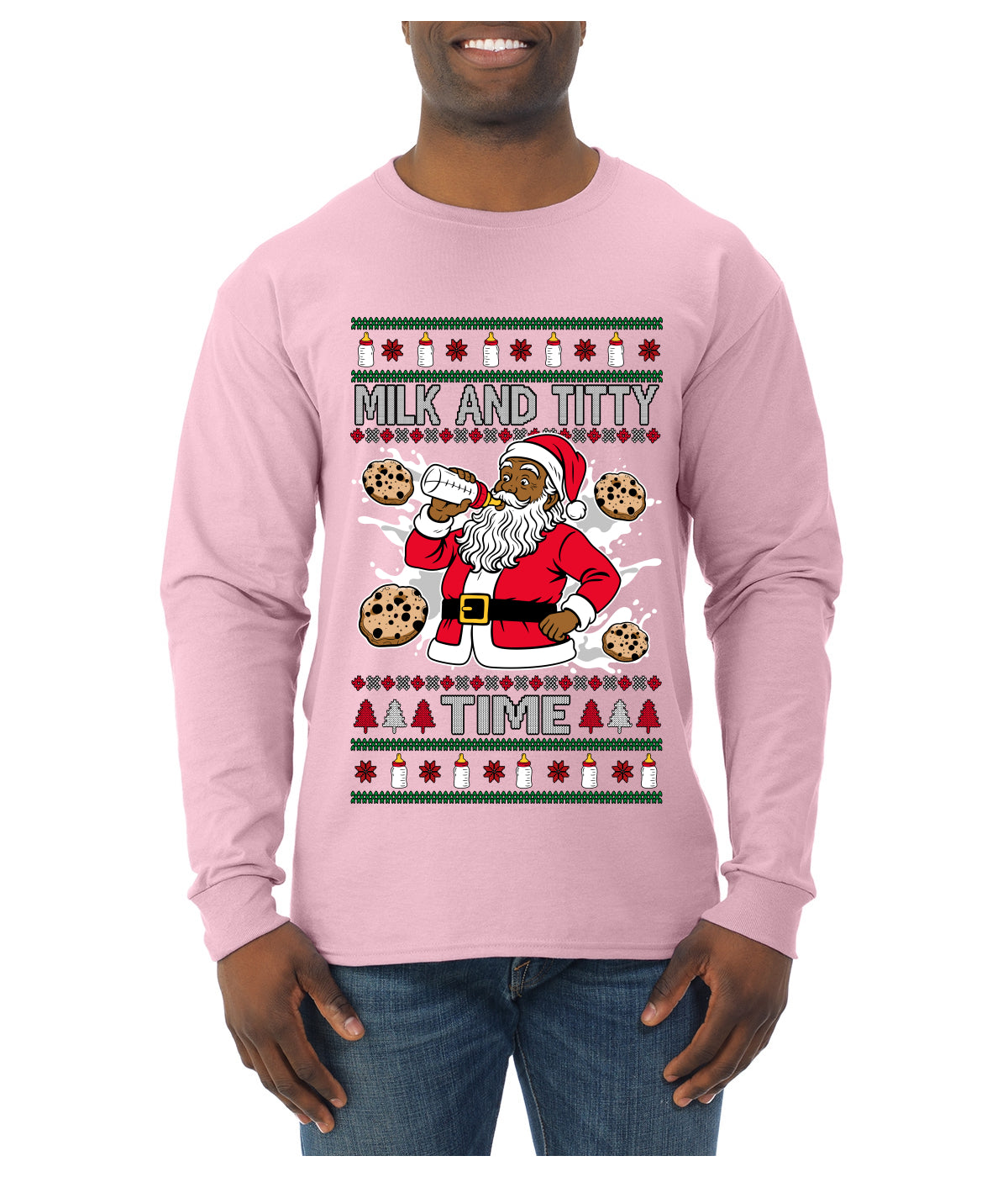 Milk And Titty Time Christmas Sweater, Ugly Christmas Sweater Mens Long Sleeve Shirt