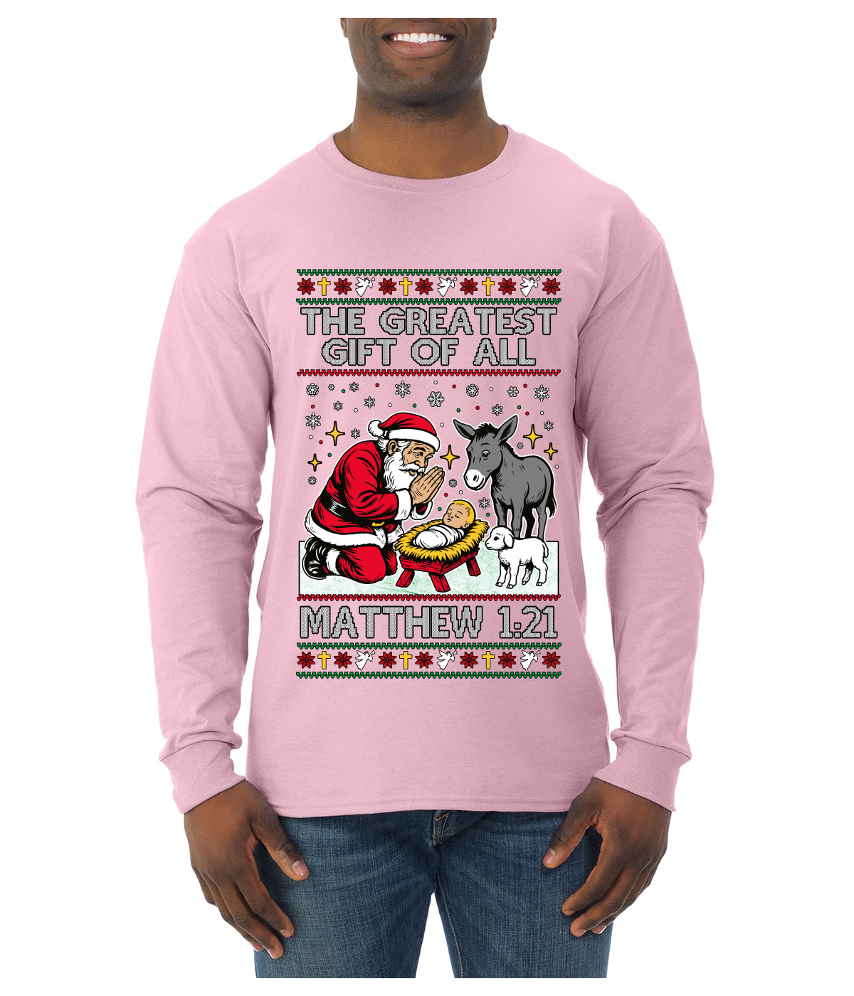 The Greatest Gift Of All Matthew 1:21, Ugly Christmas Sweater Mens Long Sleeve Shirt