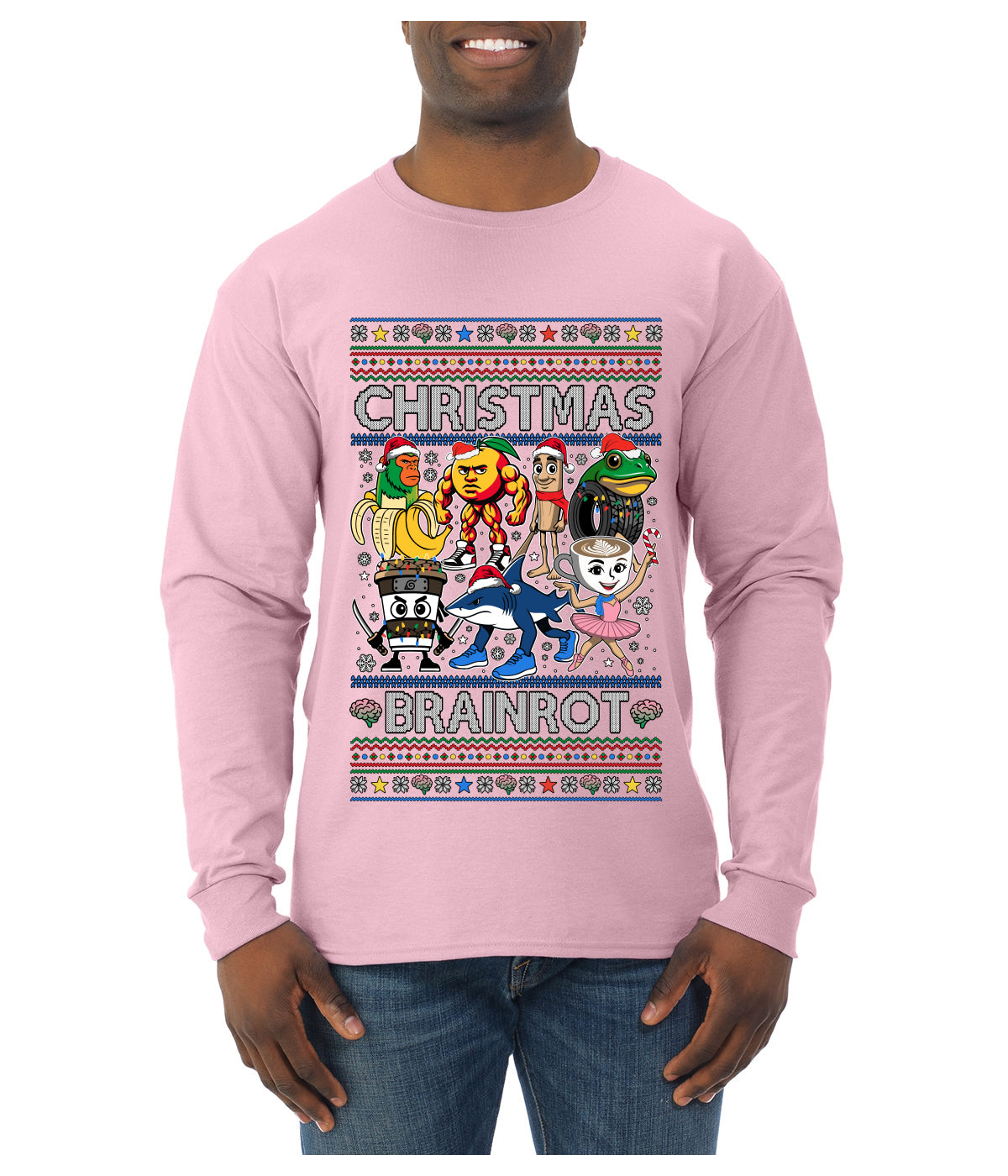 Christmas Brainrot, Ugly Christmas Sweater Mens Long Sleeve Shirt