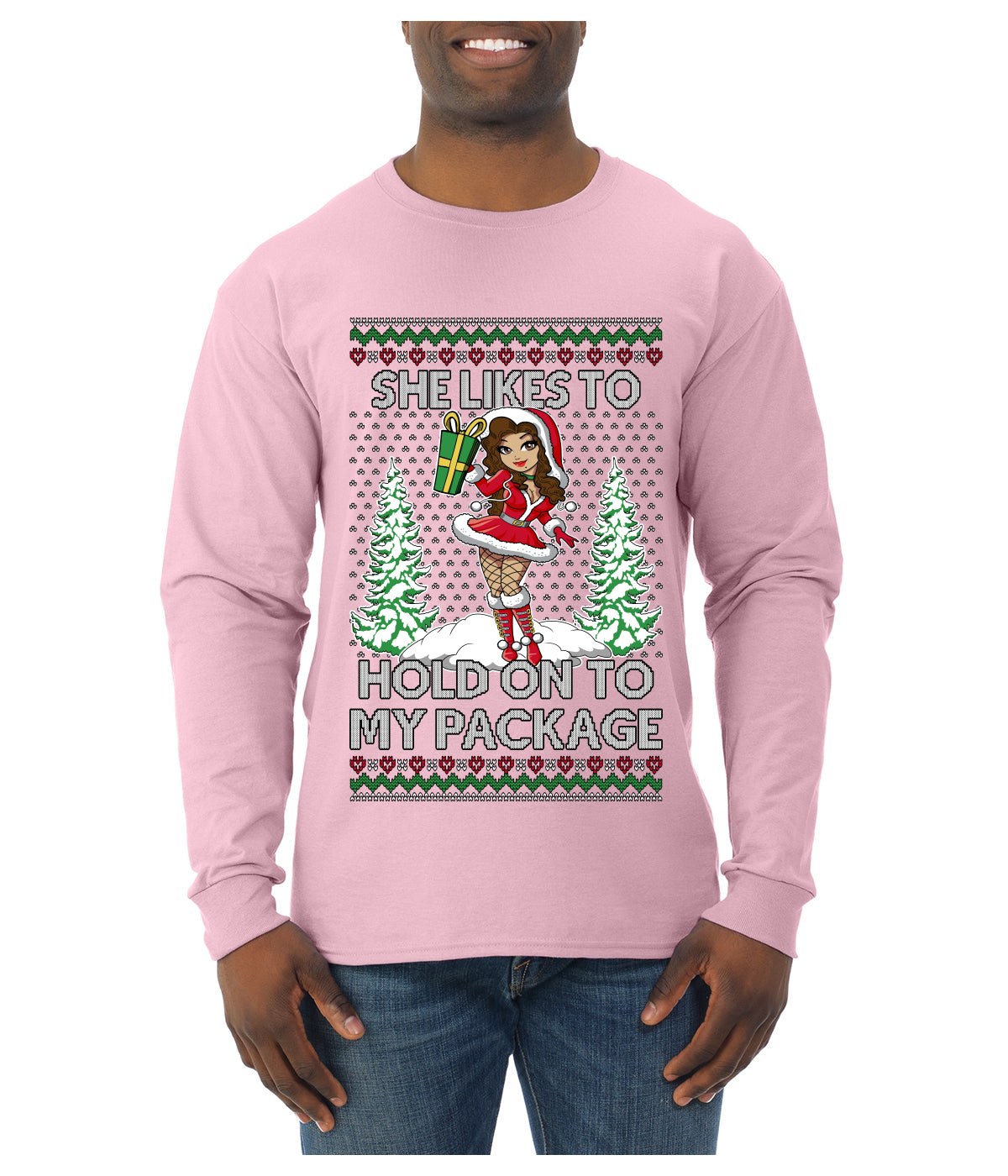 Hold My Package, Ugly Christmas Sweater Unisex Unisex Mens Long Sleeve Shirt