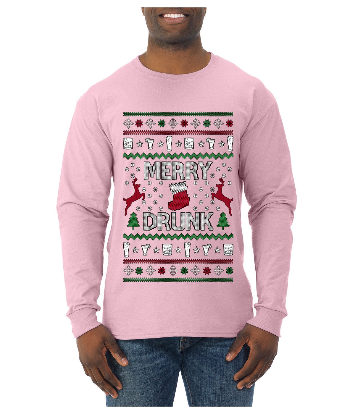 Merry Drunk, Ugly Christmas Sweater Unisex Unisex Mens Long Sleeve Shirt