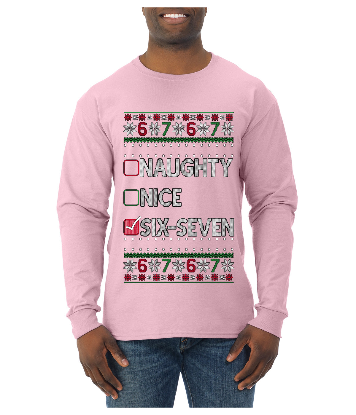 Naughty Nice 6 7 Checklist, Ugly Christmas Sweater Unisex Mens Long Sleeve Shirt