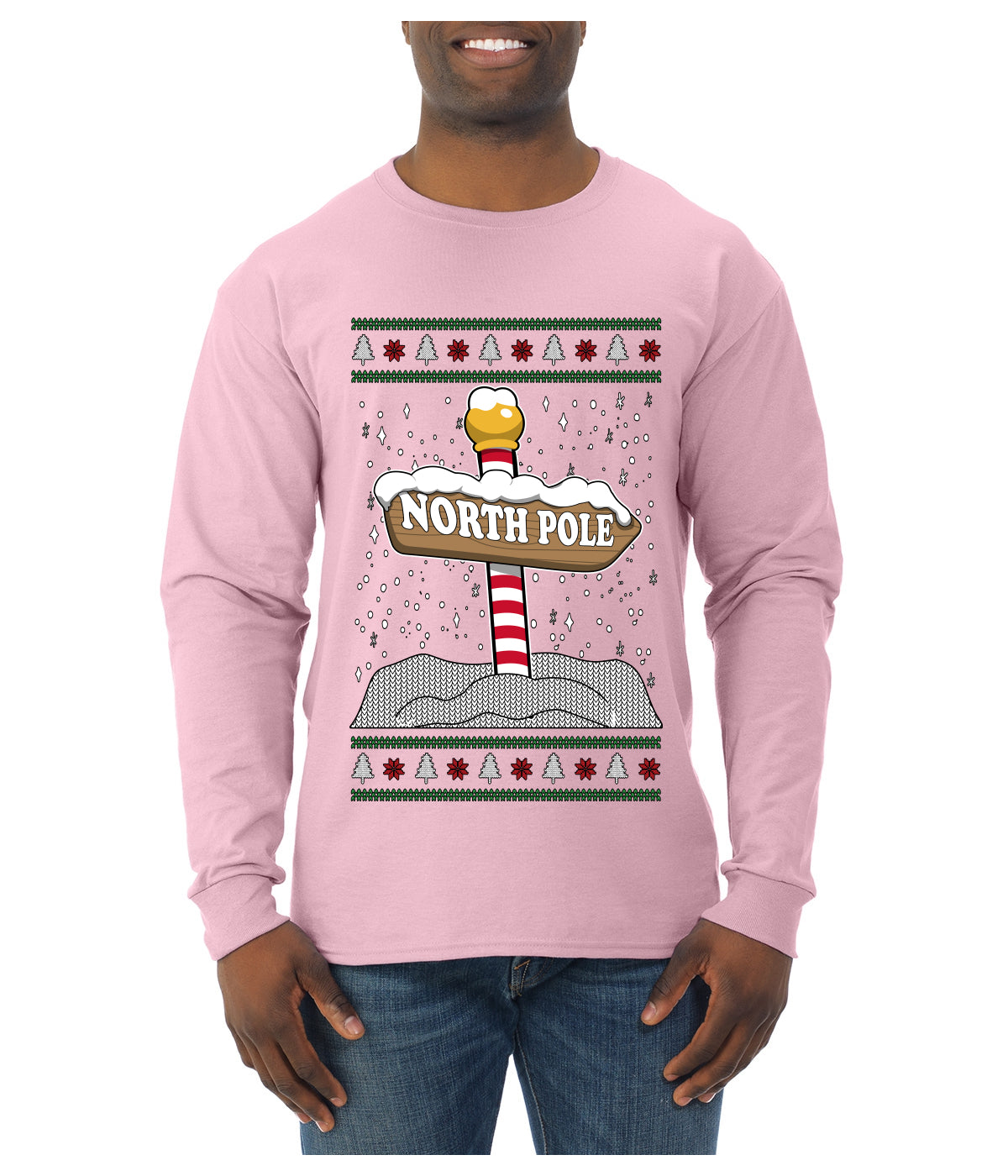 North Pole, Ugly Christmas Sweater Unisex Mens Long Sleeve Shirt