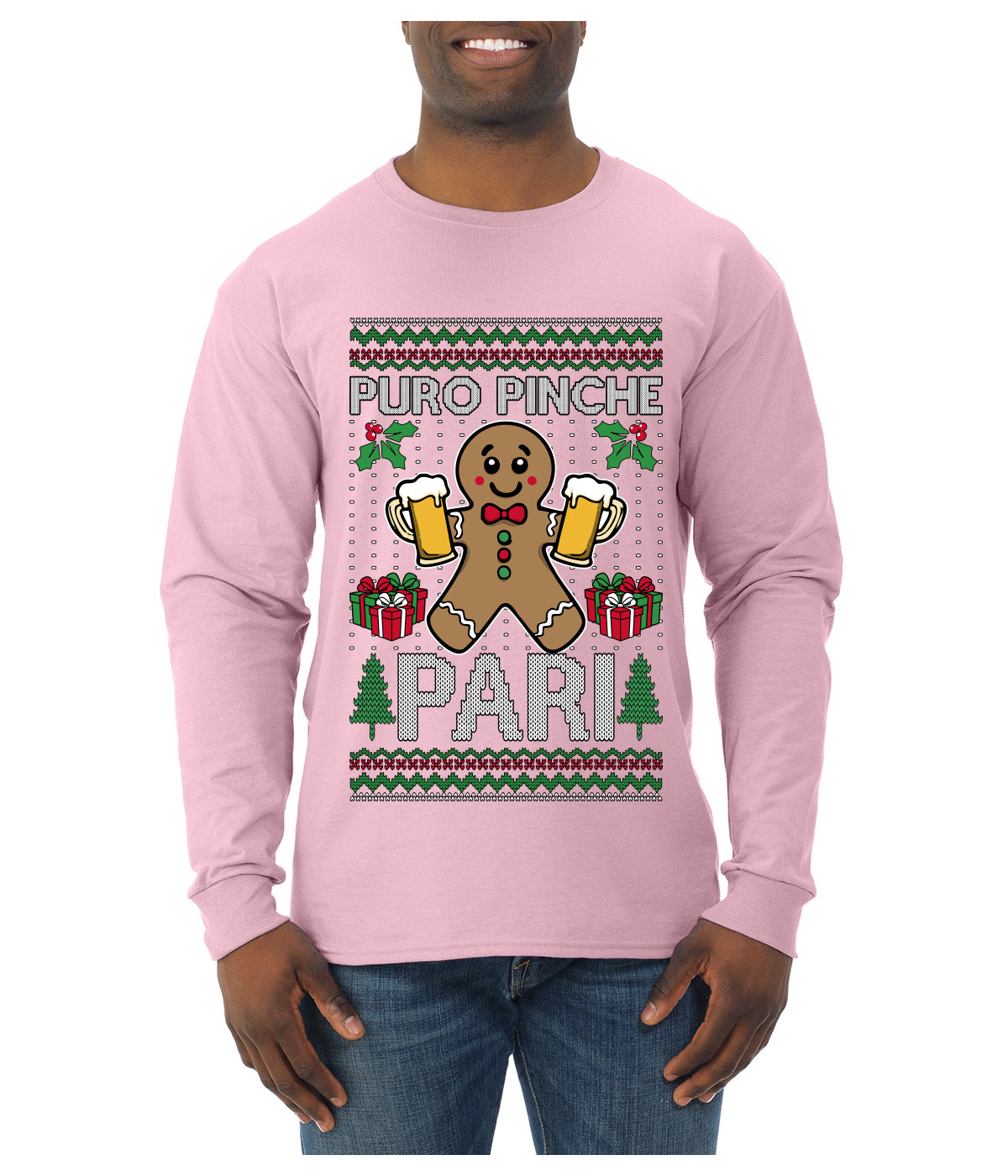 Puro Pinche Pari, Ugly Christmas Sweater Unisex Mens Long Sleeve Shirt