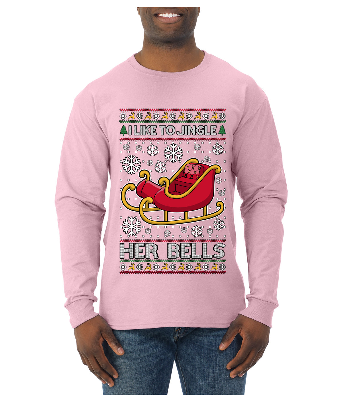I Like To Jingle Her Bells, Ugly Christmas Sweater Unisex Mens Long Sleeve Shirt