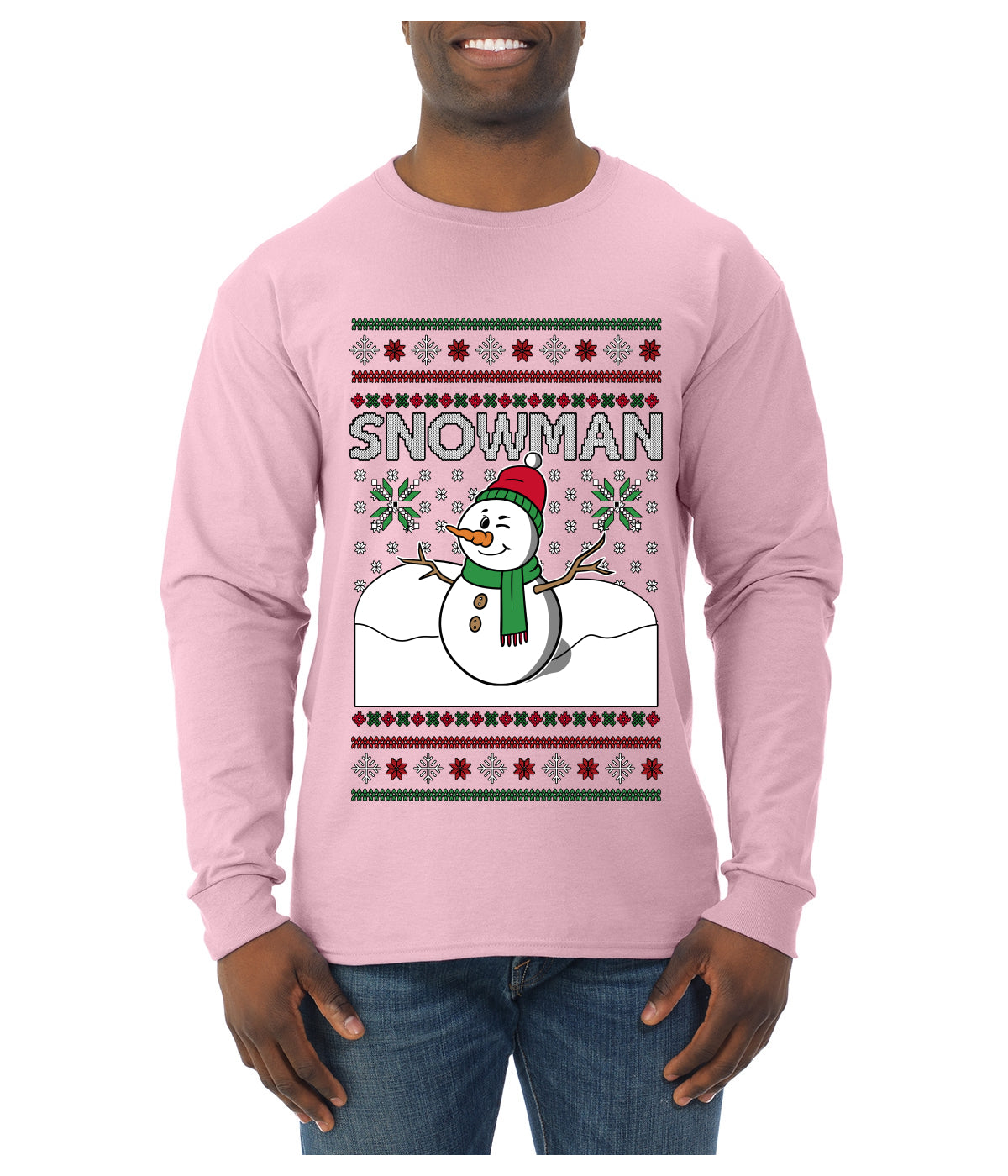 Snowman, Ugly Christmas Sweater Unisex Mens Long Sleeve Shirt