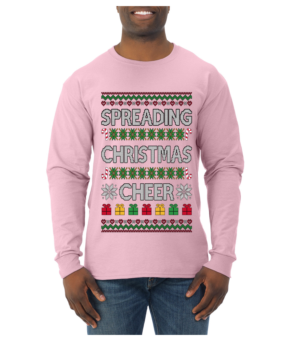Spreading Christmas Cheer, Ugly Christmas Sweater Unisex Mens Long Sleeve Shirt