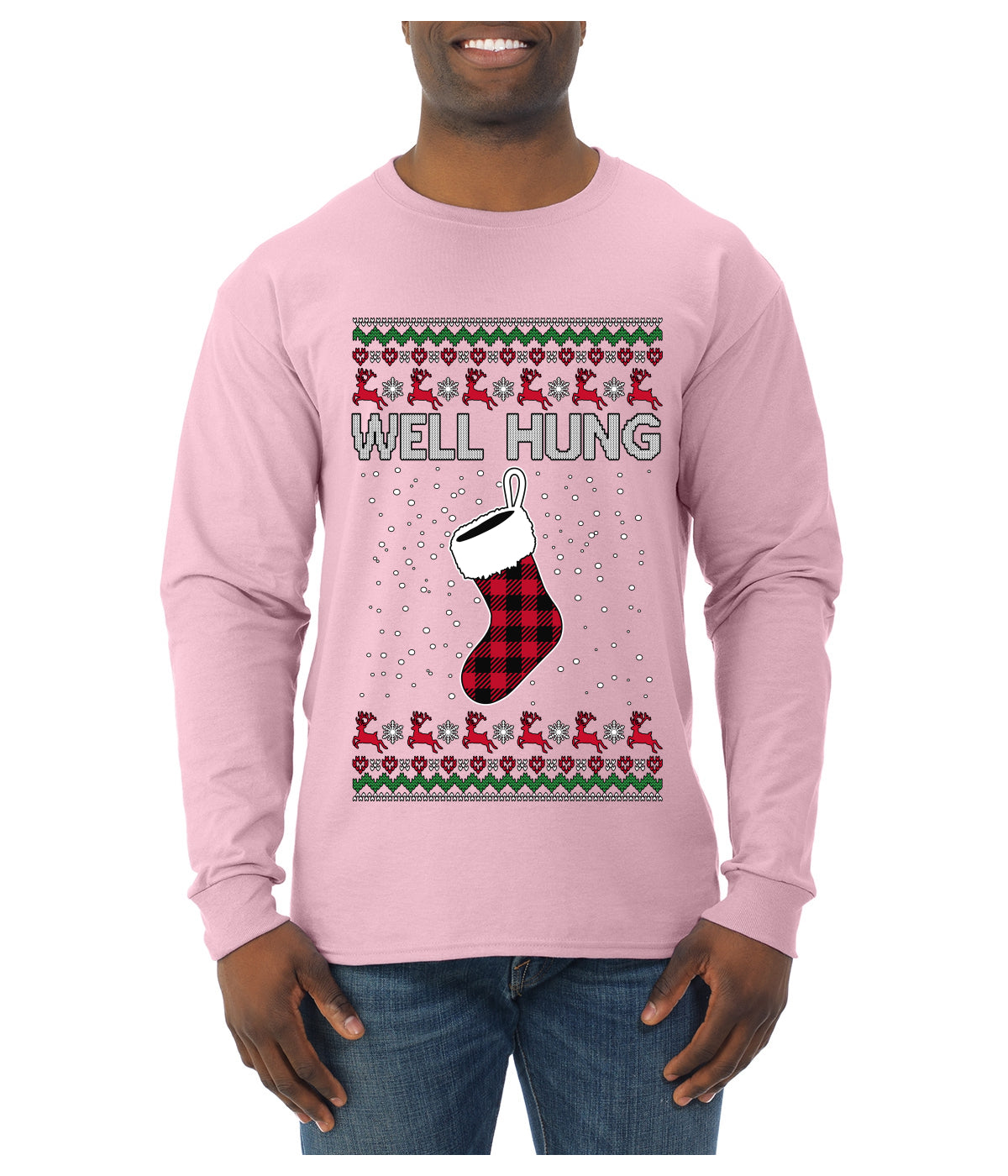Well Hung, Ugly Christmas Sweater Unisex Mens Long Sleeve Shirt
