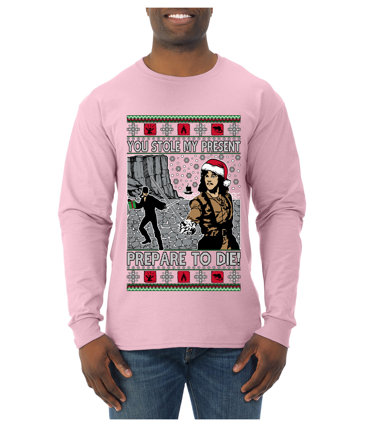 You Stole My Present Prepare To Die Cult Classic, Ugly Christmas Sweater Unisex Mens Long Sleeve Shirt