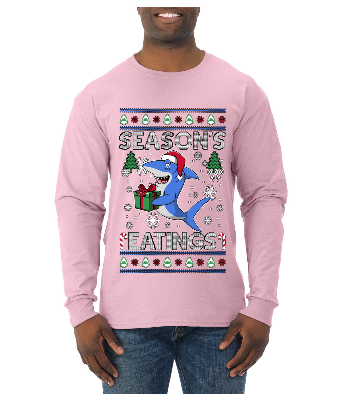 Season's Eatings Shark, Ugly Christmas Sweater Unisex Mens Long Sleeve Shirt