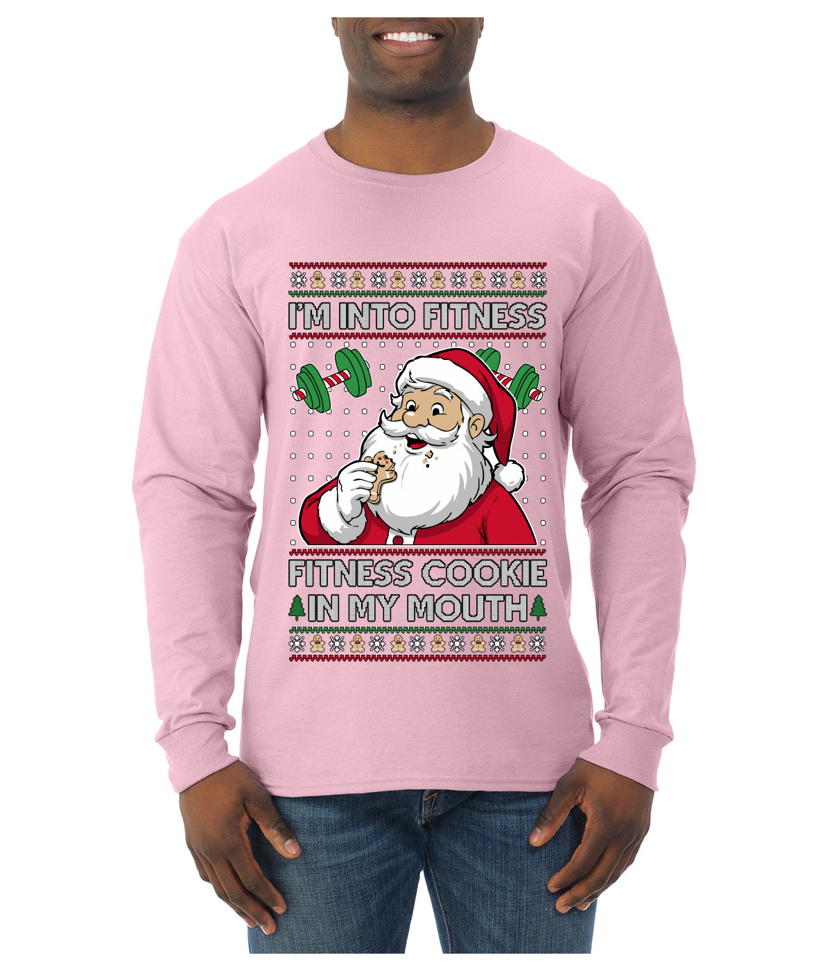 I'm Into Fitness Cookie In My Mouth Santa, Ugly Christmas Sweater Unisex Mens Long Sleeve Shirt