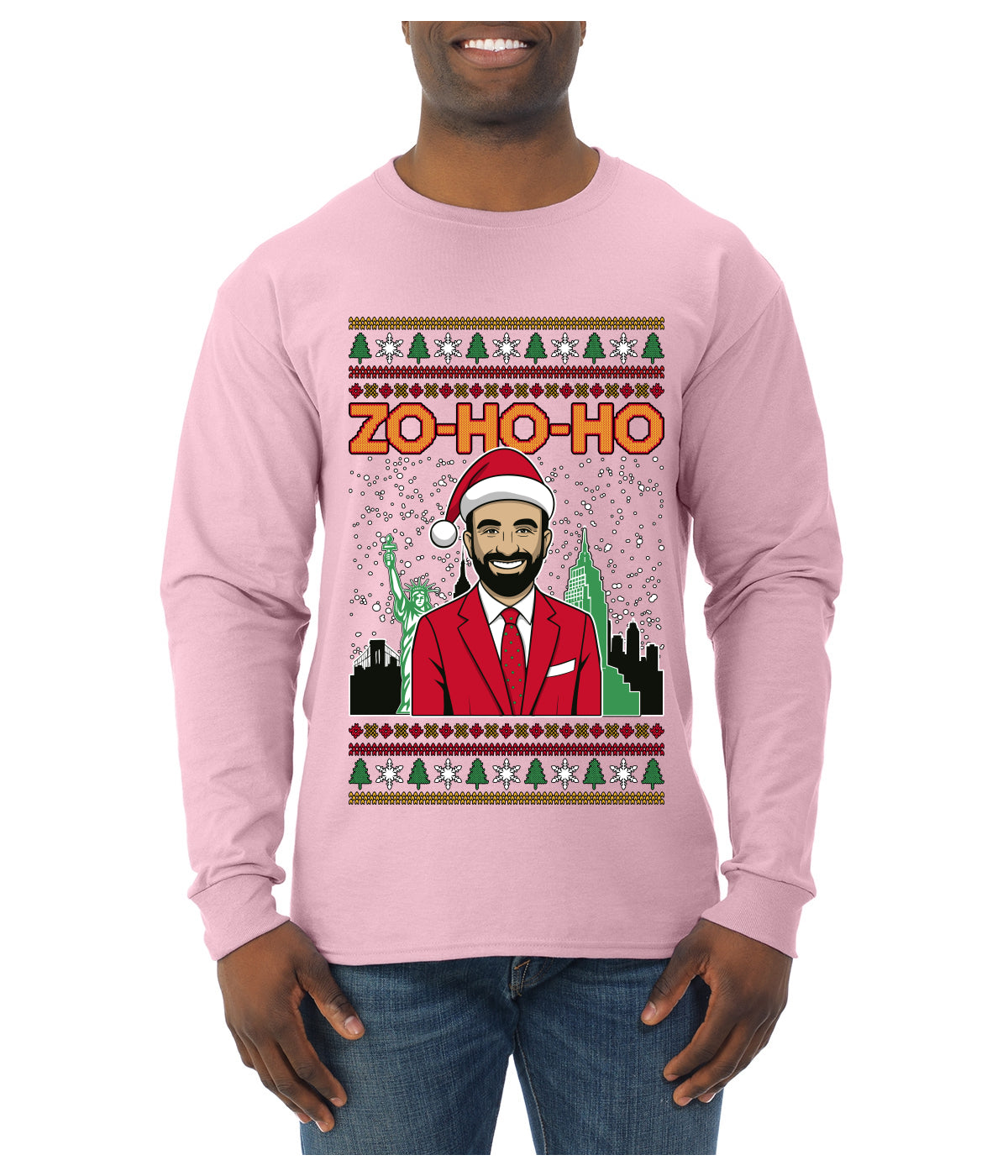 Zo Ho Ho Zohran Mamdani NYC, Ugly Christmas Sweater Unisex Mens Long Sleeve Shirt