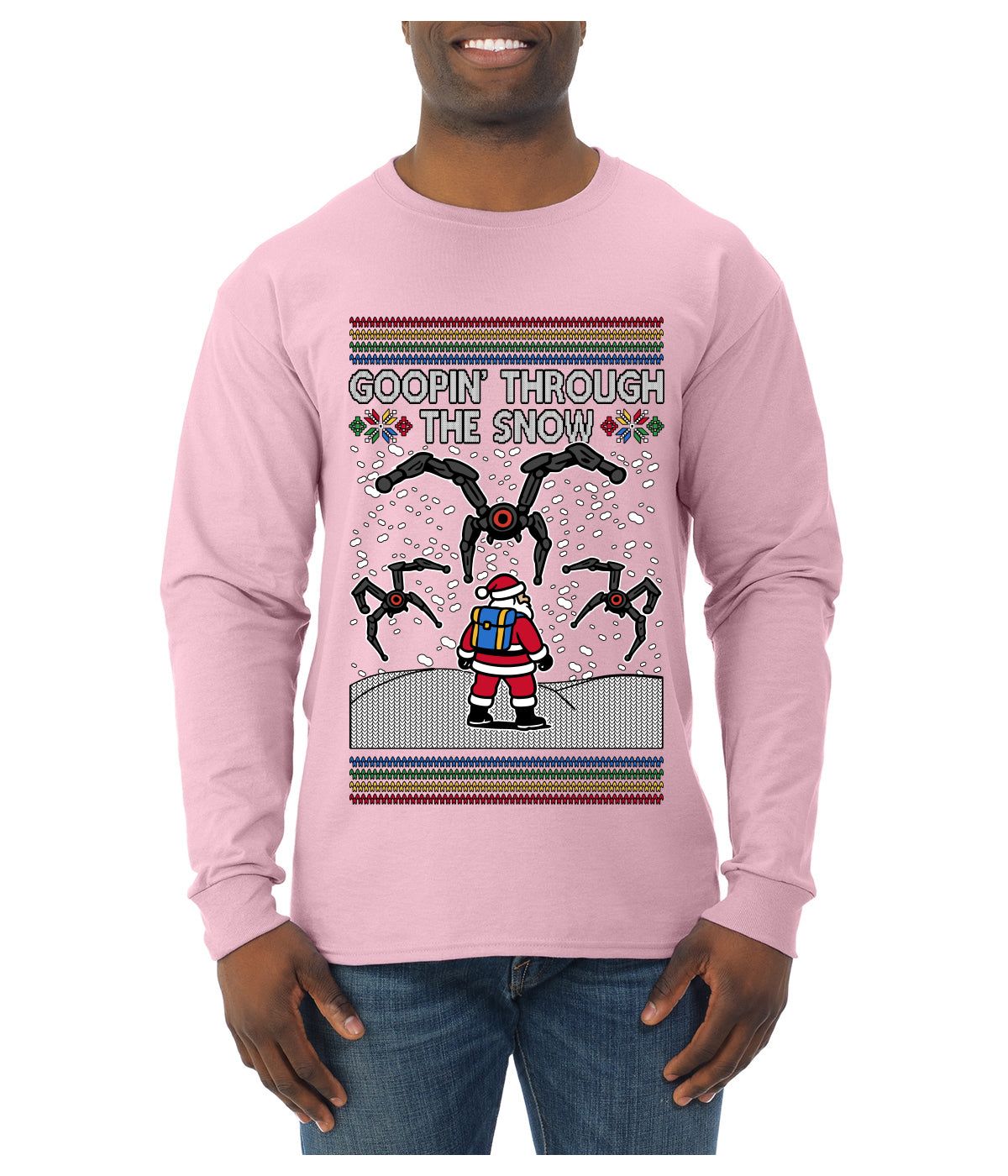 Goopin' Through The Snow Gamer Santa, Ugly Christmas Sweater Unisex Mens Long Sleeve Shirt