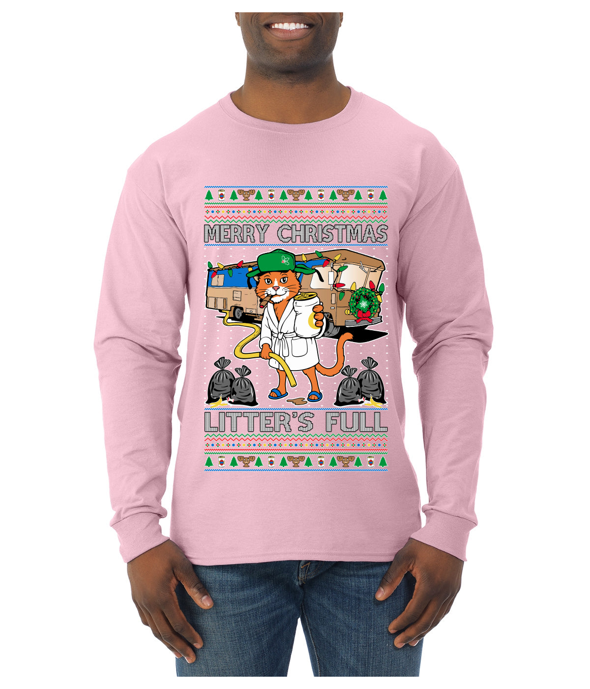 Litters Full Cat, Ugly Christmas Sweater Unisex Mens Long Sleeve Shirt