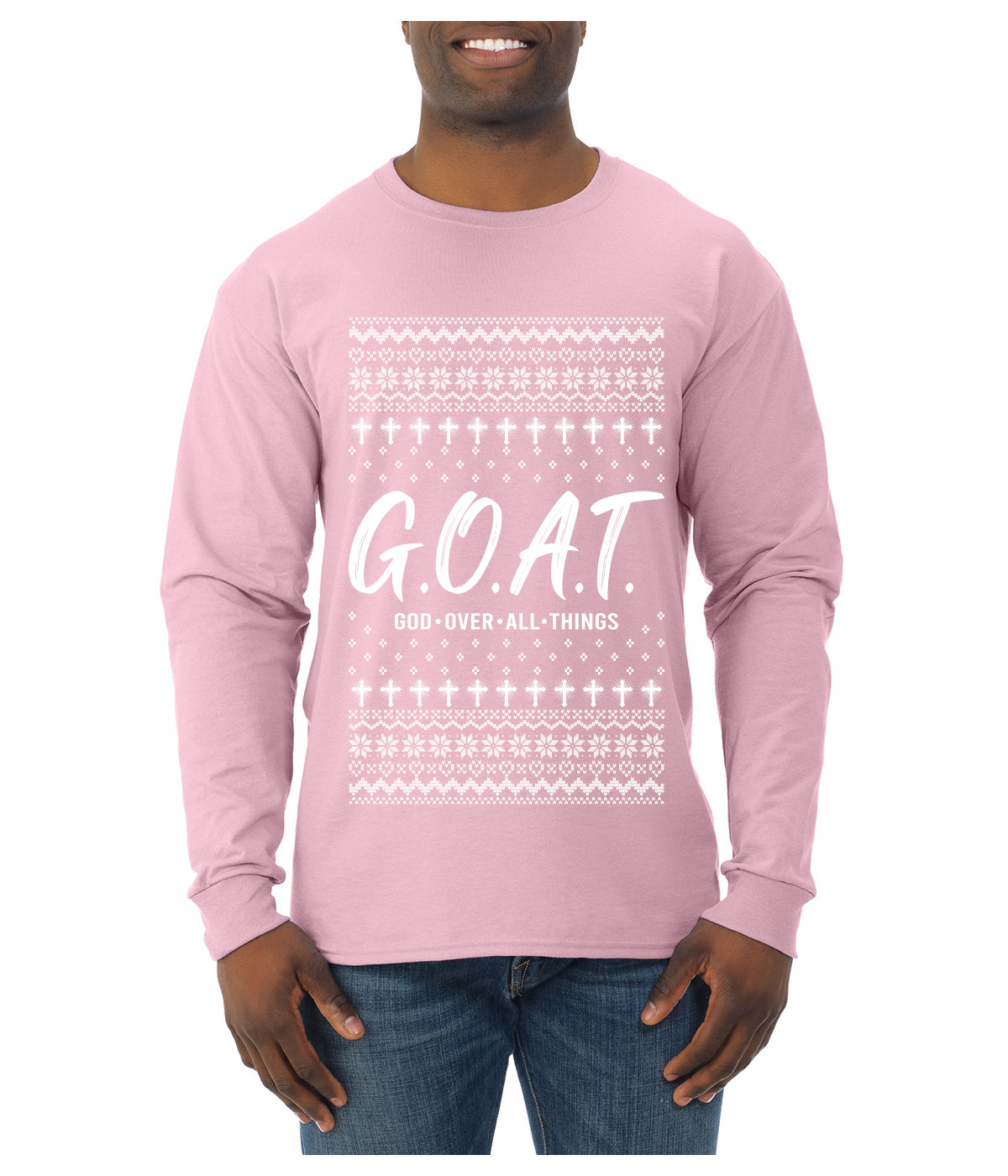 G.O.A.T. God Over All Things, Ugly Christmas Sweater Unisex Mens Long Sleeve Shirt