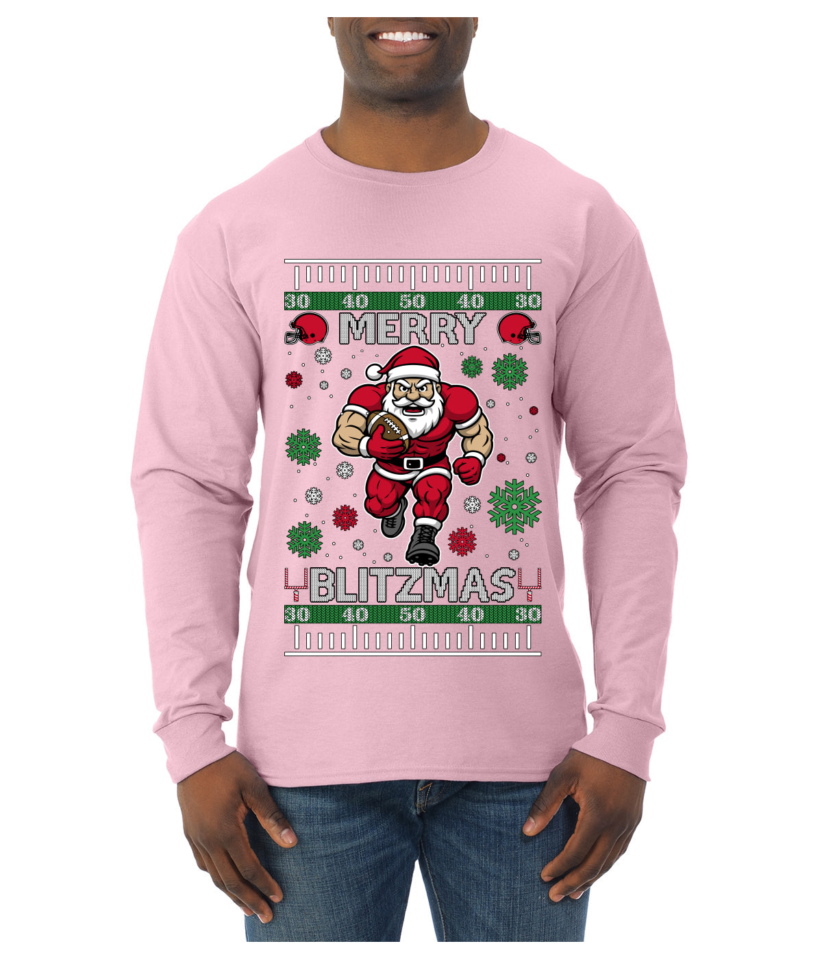 Merry Blitzmas, Football Christmas Sweater Design, Ugly Christmas Sweater Unisex Mens Long Sleeve Shirt