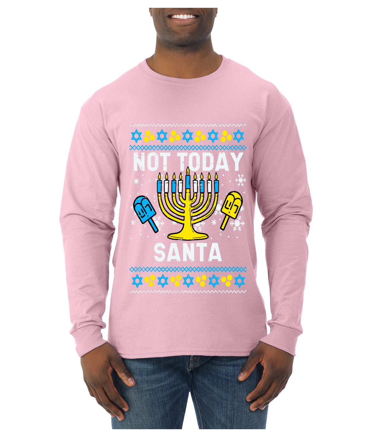 Not Today Santa Menorah Hanukkah, Ugly Christmas Sweater Unisex Mens Long Sleeve Shirt