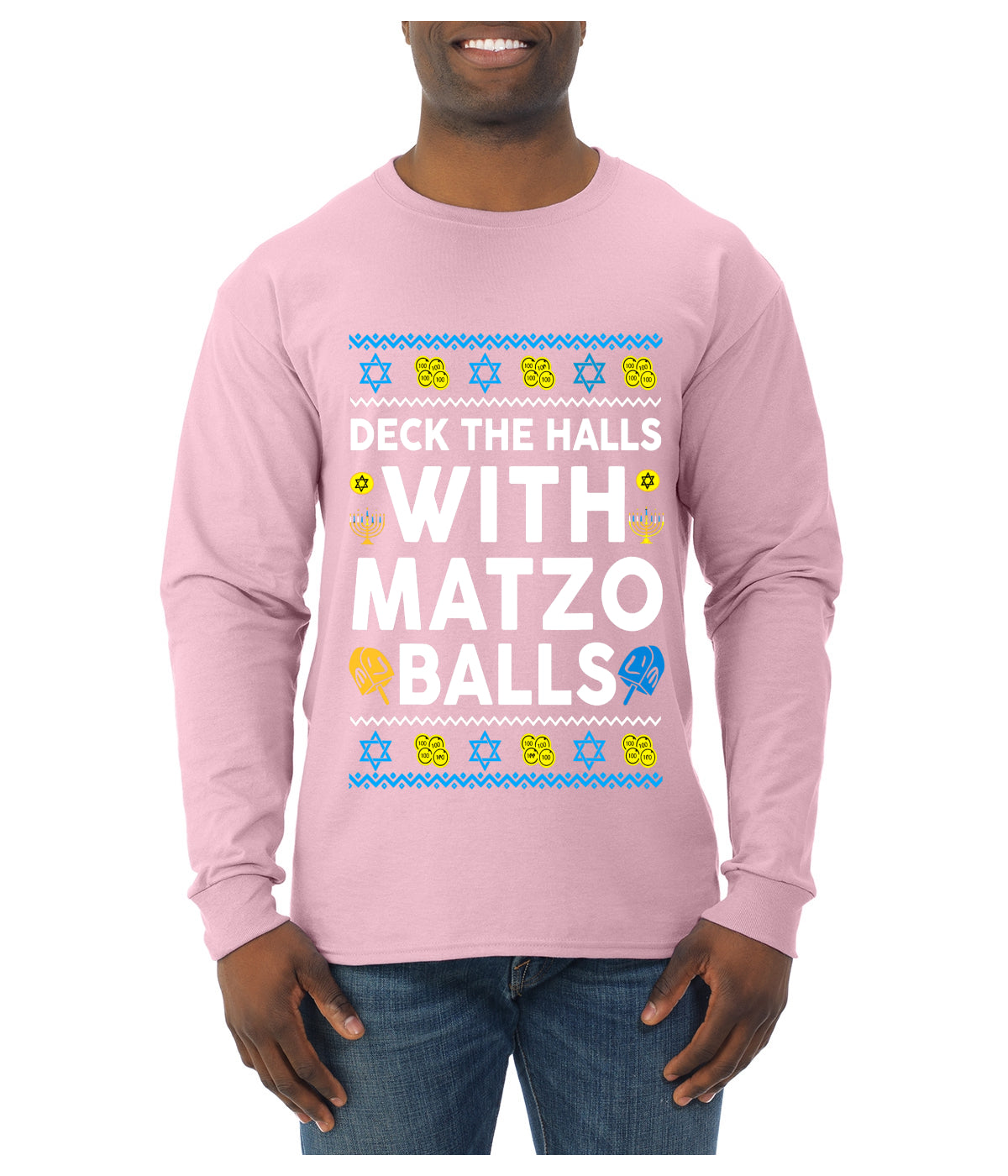 Deck The Halls With Matzo Balls Hanukkah, Ugly Christmas Sweater Unisex Mens Long Sleeve Shirt
