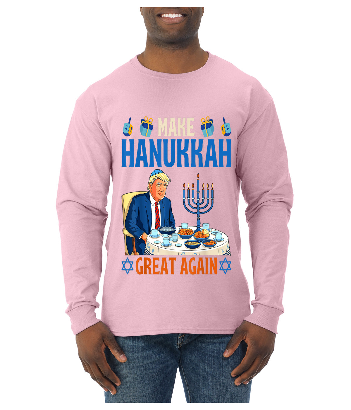 Make Hanukkah Great Again, Ugly Christmas Sweater Unisex Mens Long Sleeve Shirt