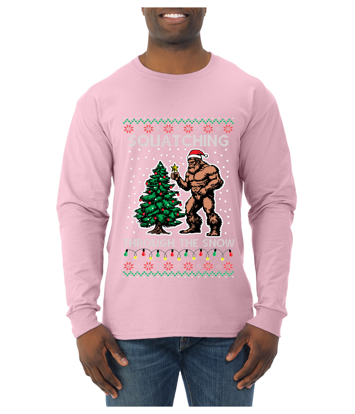Squatching Through The Snow Bigfoot, Ugly Christmas Sweater Unisex Mens Long Sleeve Shirt