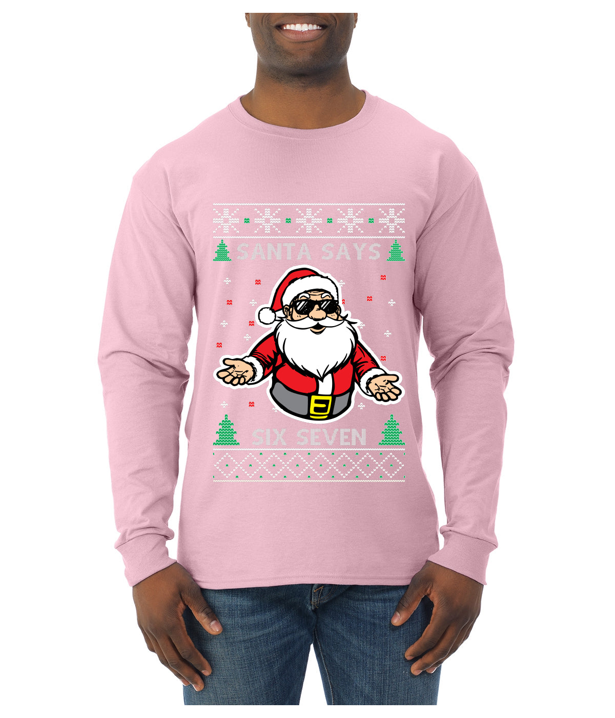 Santa Says 6 7 Meme, Ugly Christmas Sweater Unisex Mens Long Sleeve Shirt