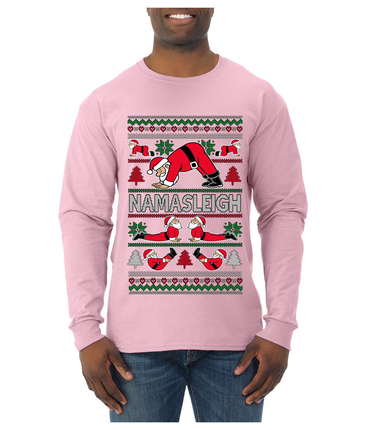 Namasleigh, Namaste Yoga Santa Claus, Ugly Christmas Sweater Unisex Mens Long Sleeve Shirt