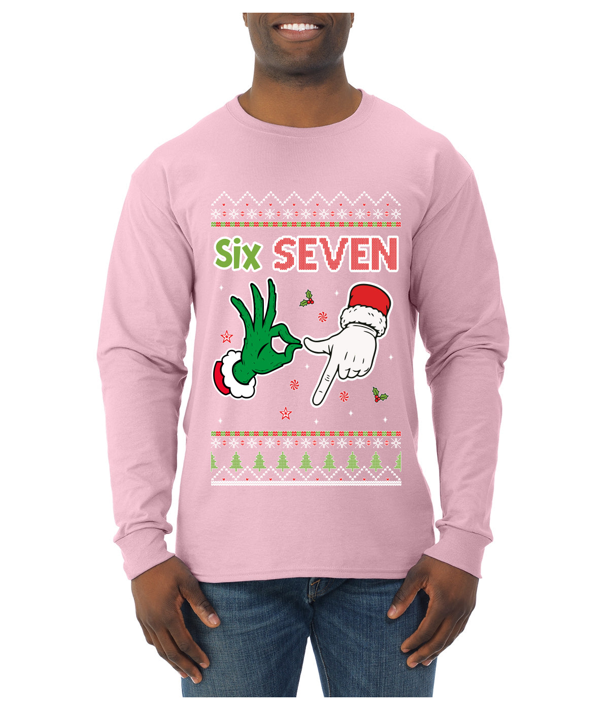 6 7 Christmas Hands, Ugly Christmas Sweater Unisex Mens Long Sleeve Shirt