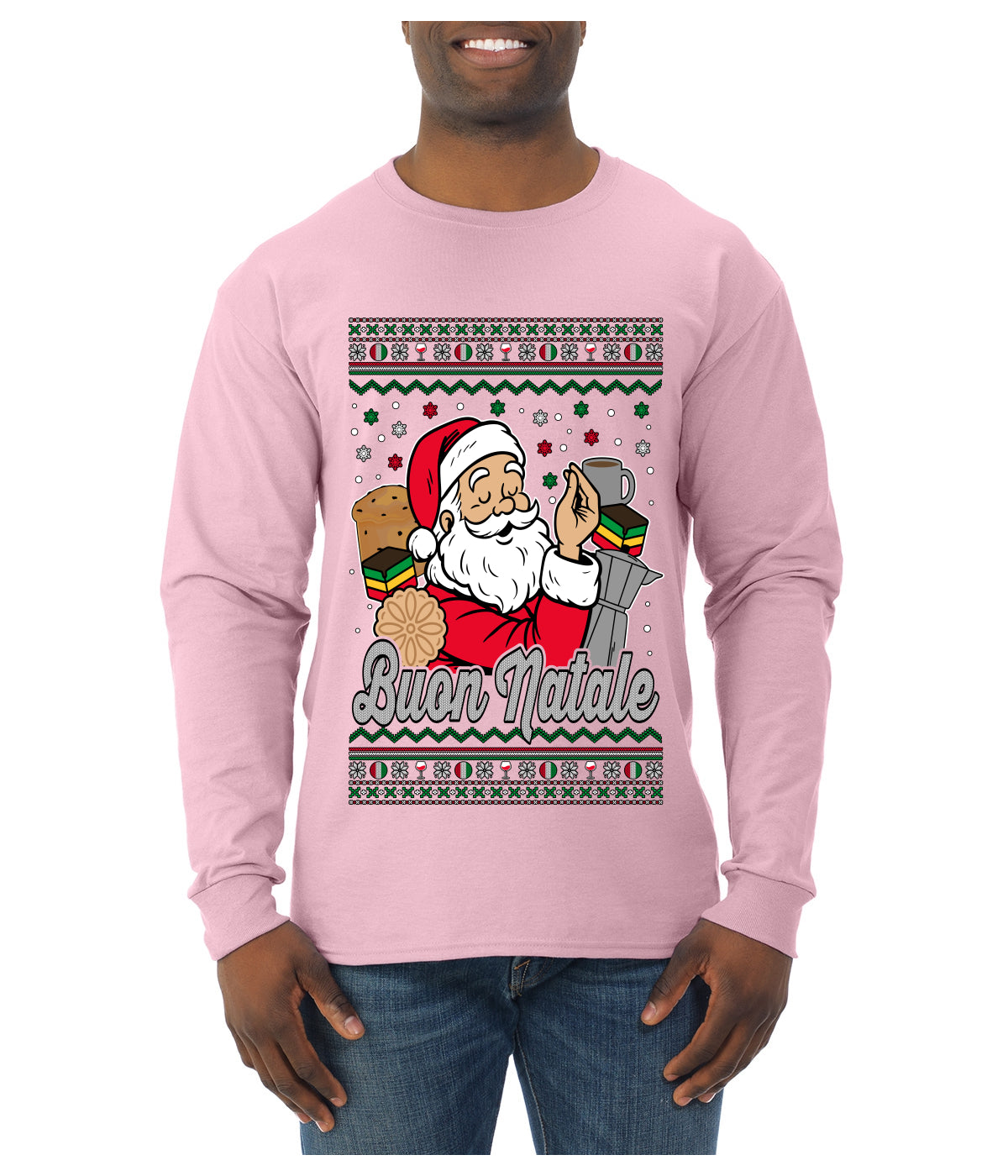 Buon Natale, Italian Santa Claus, Funny, Italian American Humor, Ugly Christmas Sweater Unisex Mens Long Sleeve Shirt
