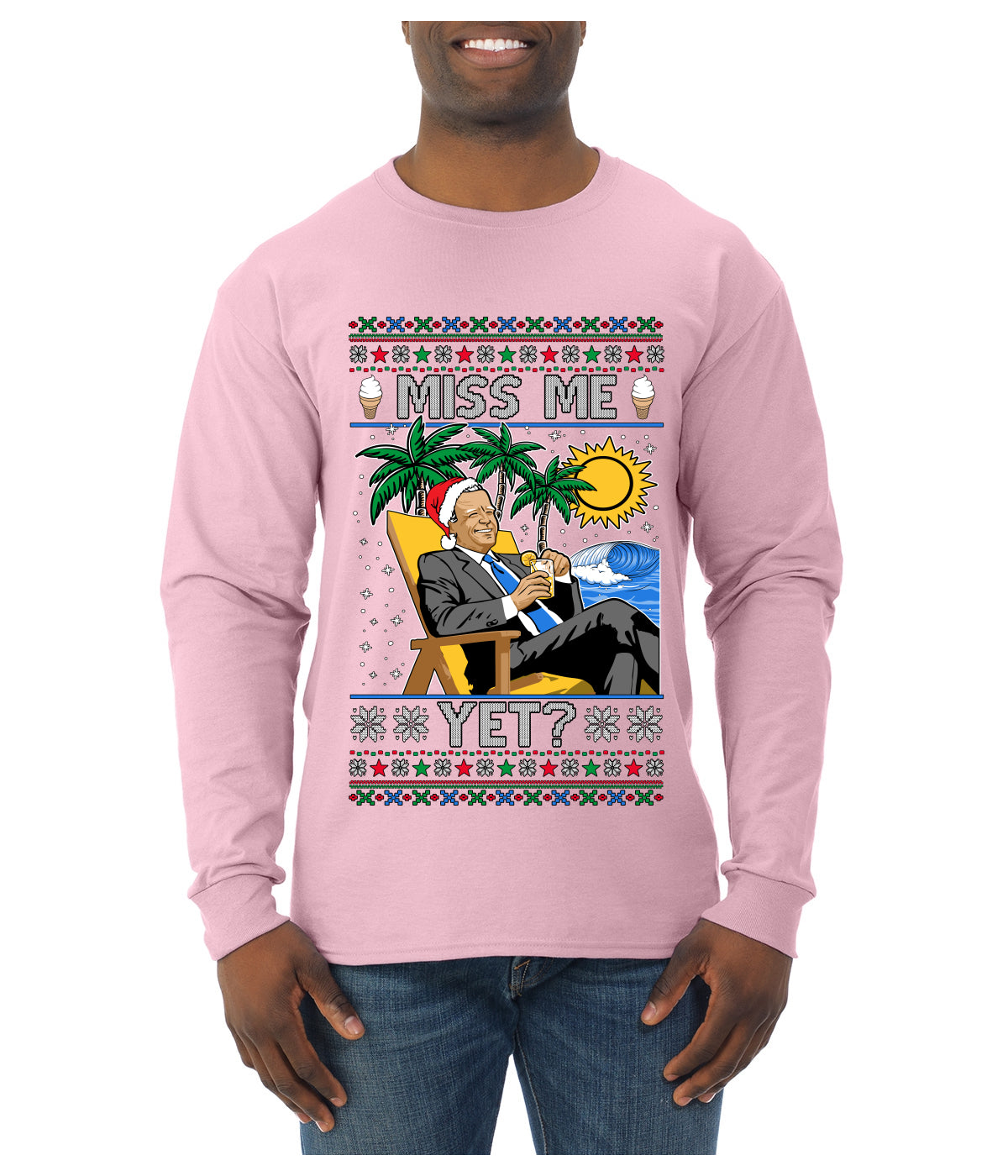 Miss Me Yet? President USA Design, Ugly Christmas Sweater Unisex Mens Long Sleeve Shirt