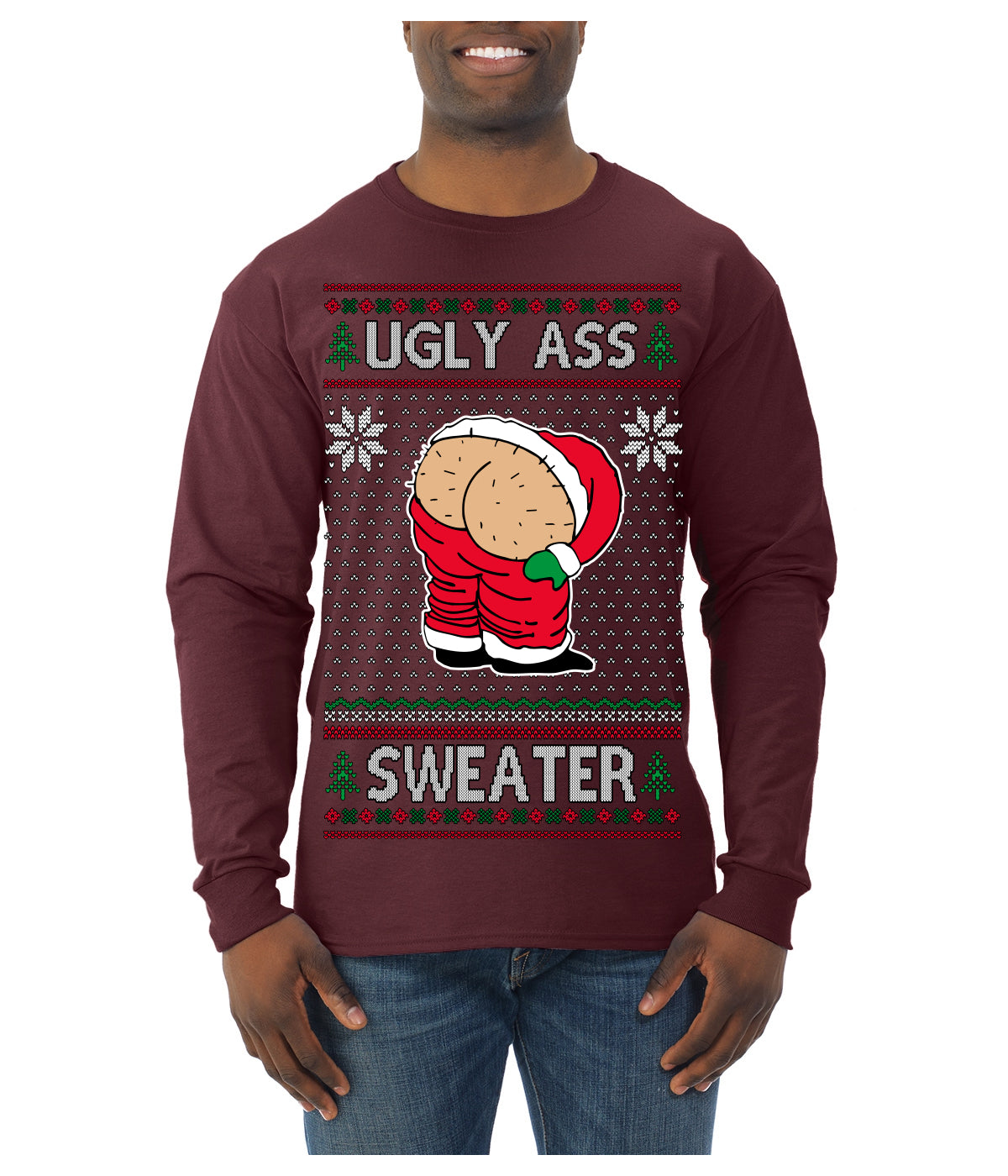 Ugly Ass Sweater Funny Santa Claus Butt Xmas Ugly Christmas Sweater Mens Long Sleeve Shirt