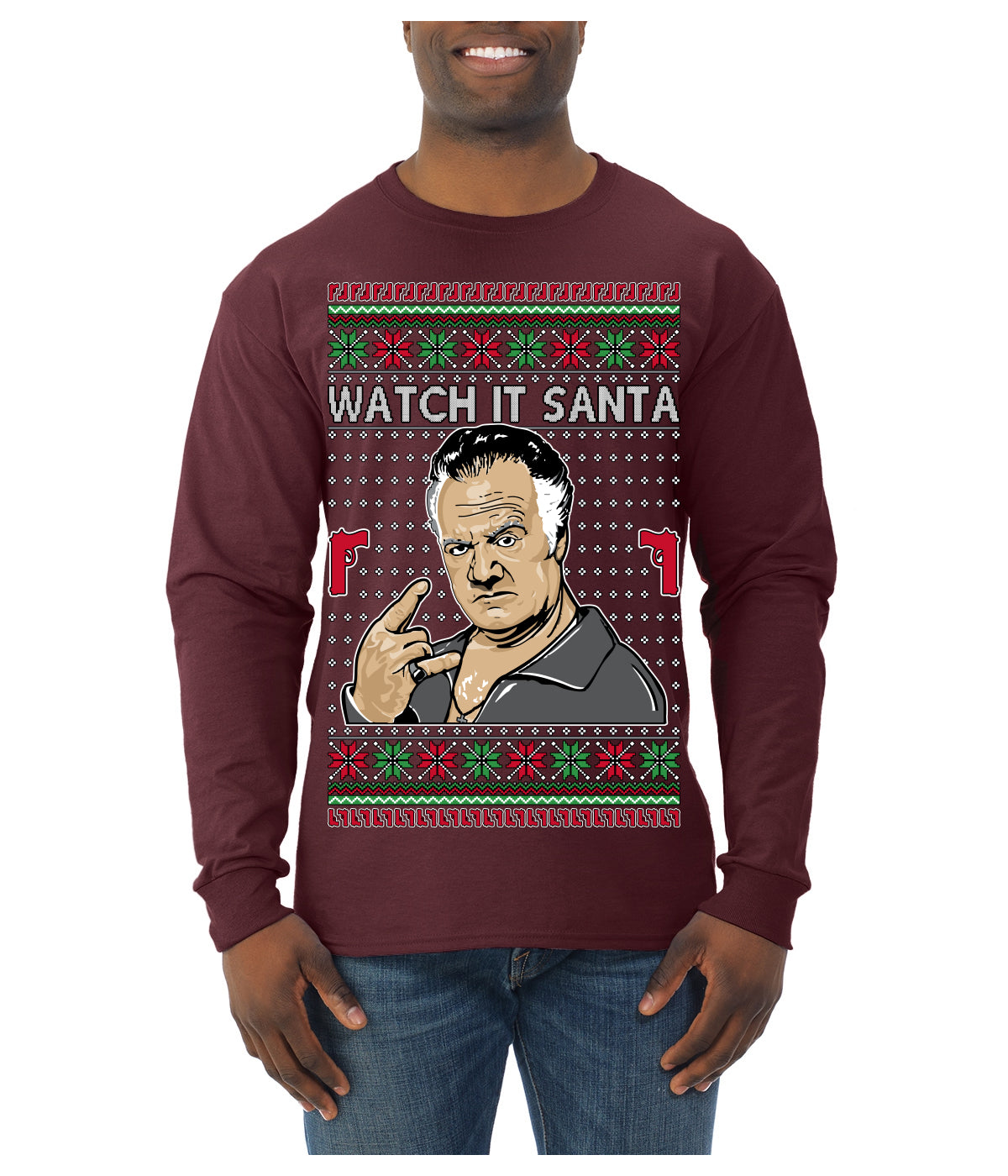 Watch It Santa Funny Paulie Italian Mafia TV Show Ugly Christmas Sweater Mens Long Sleeve Shirt