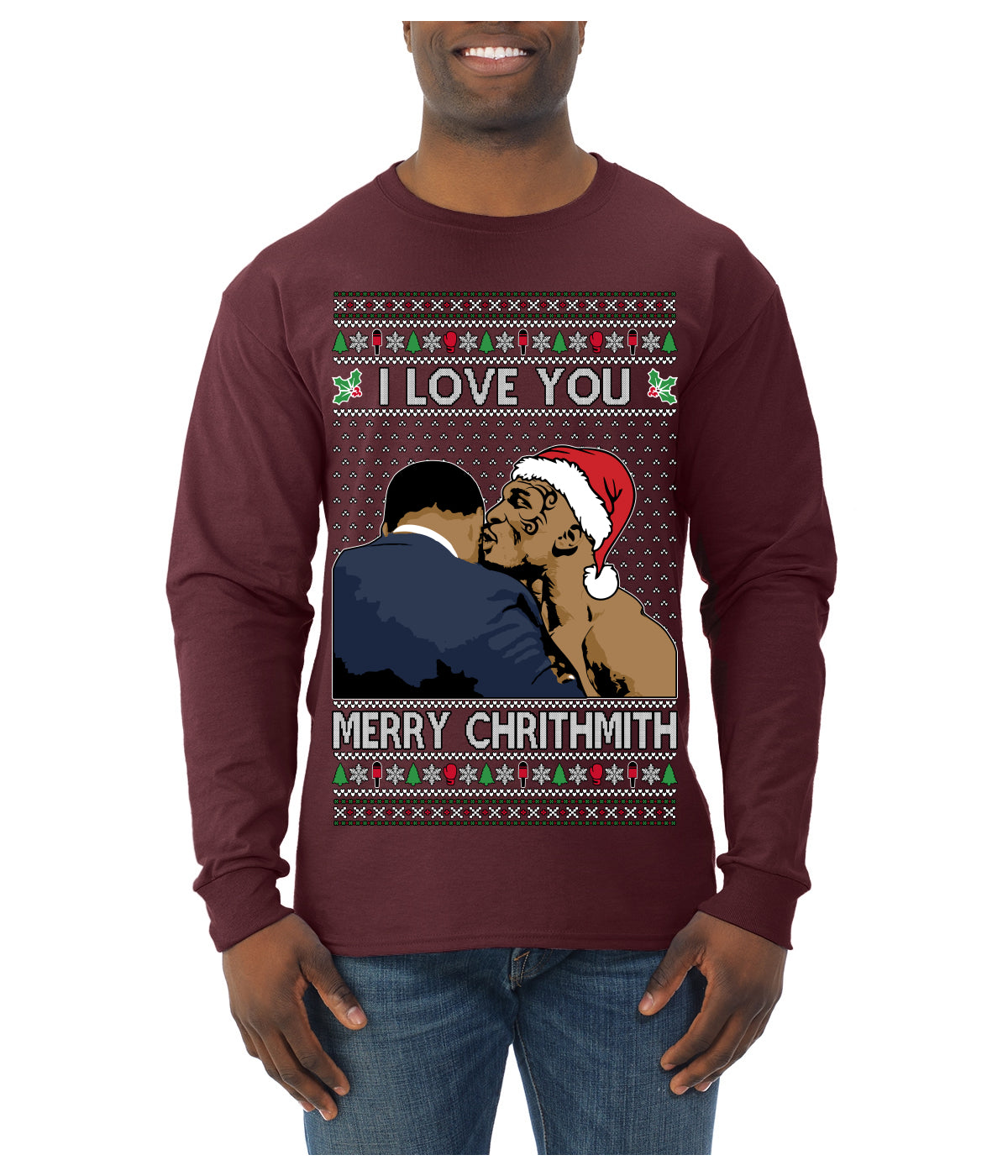 I Love You Merry Chrithmith Funny Boxing Fight Meme Classic Funny Xmas Ugly Christmas Sweater Mens Long Sleeve Shirt