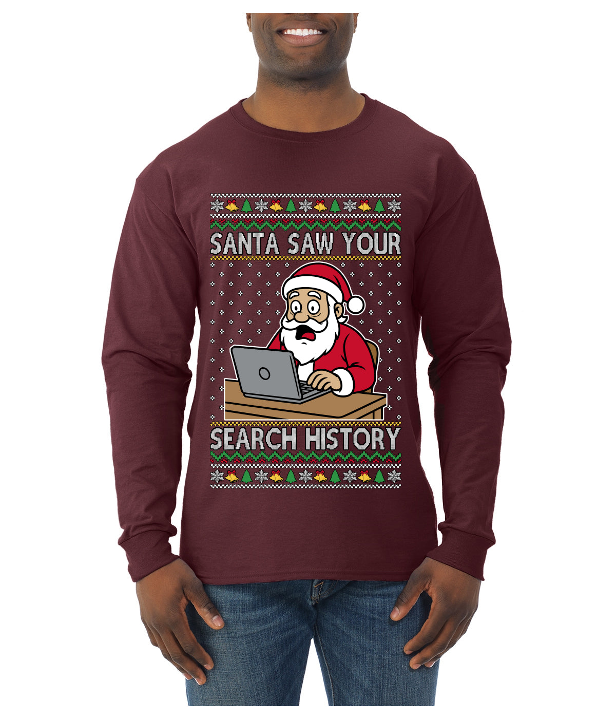 Santa Saw Your Search History, Funny Internet Humor, Ugly Christmas Sweater Mens Long Sleeve Shirt
