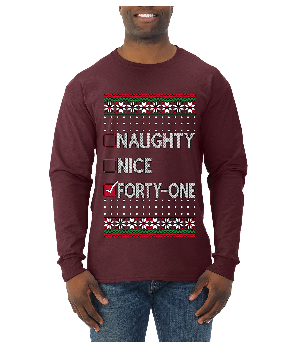 Naughty Nice 41, Simple List, Ugly Christmas Unisex Sweater, Funny Meme, Ugly Christmas Sweater Mens Long Sleeve Shirt