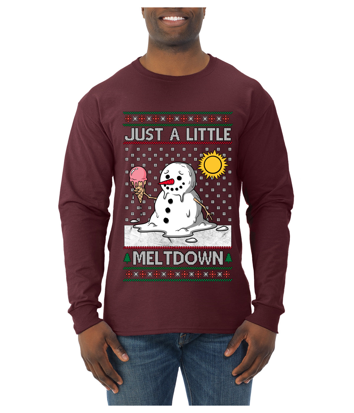 Just A Little Meltdown, Ugly Christmas Sweater Mens Long Sleeve Shirt