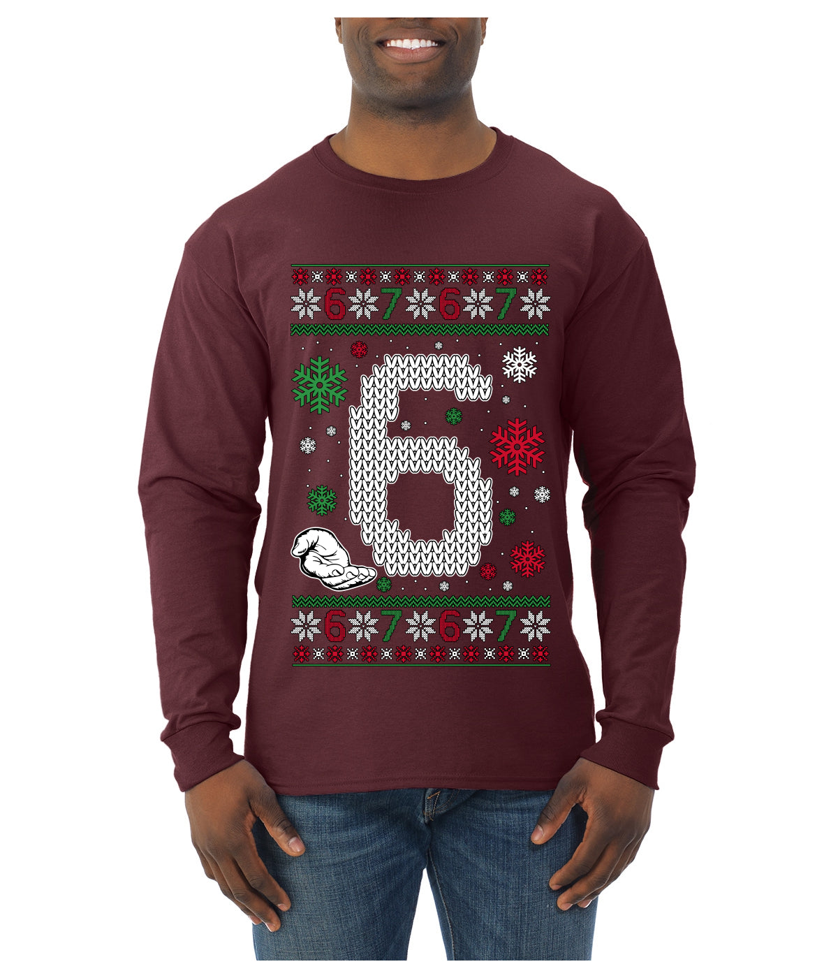 Christmas 6 Meme, Ugly Christmas Sweater Unisex Mens Long Sleeve Shirt
