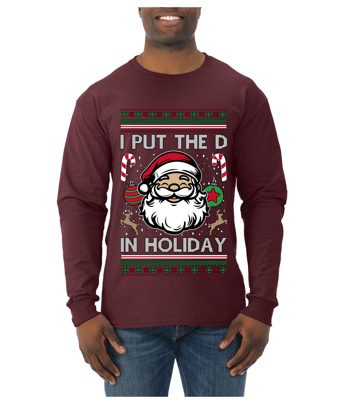 I Put The D In Holiday, Ugly Christmas Sweater Unisex Mens Long Sleeve Shirt