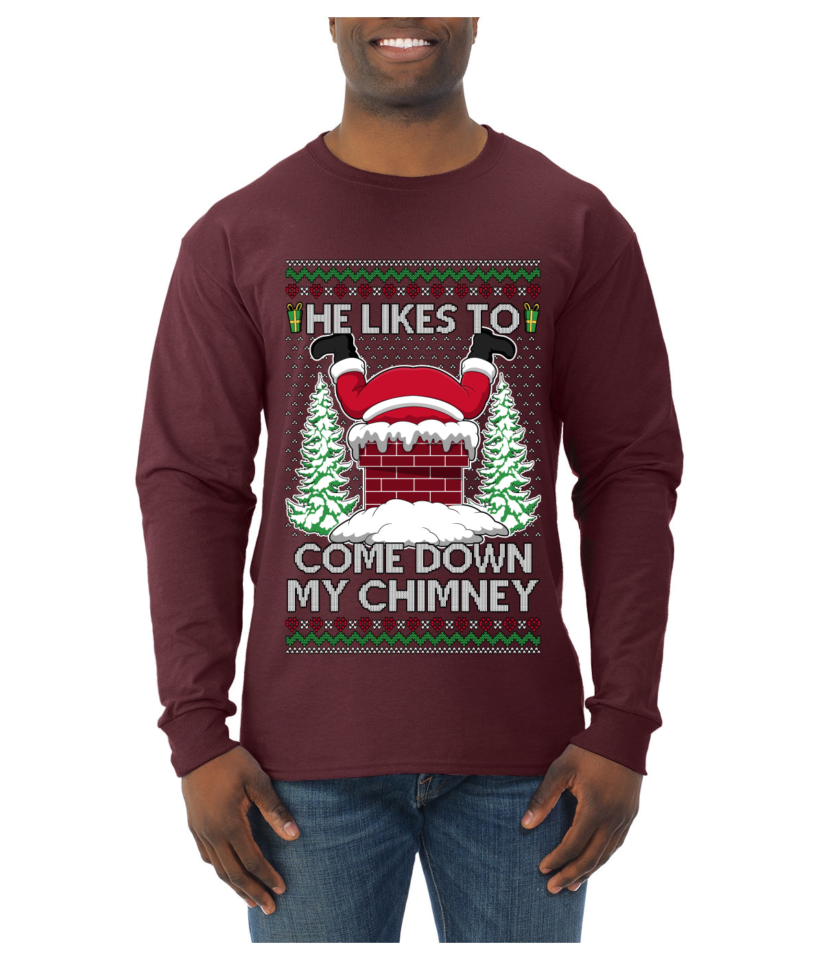 Come Down my Chimney Ugly Christmas Sweater Unisex Unisex Mens Long Sleeve Shirt