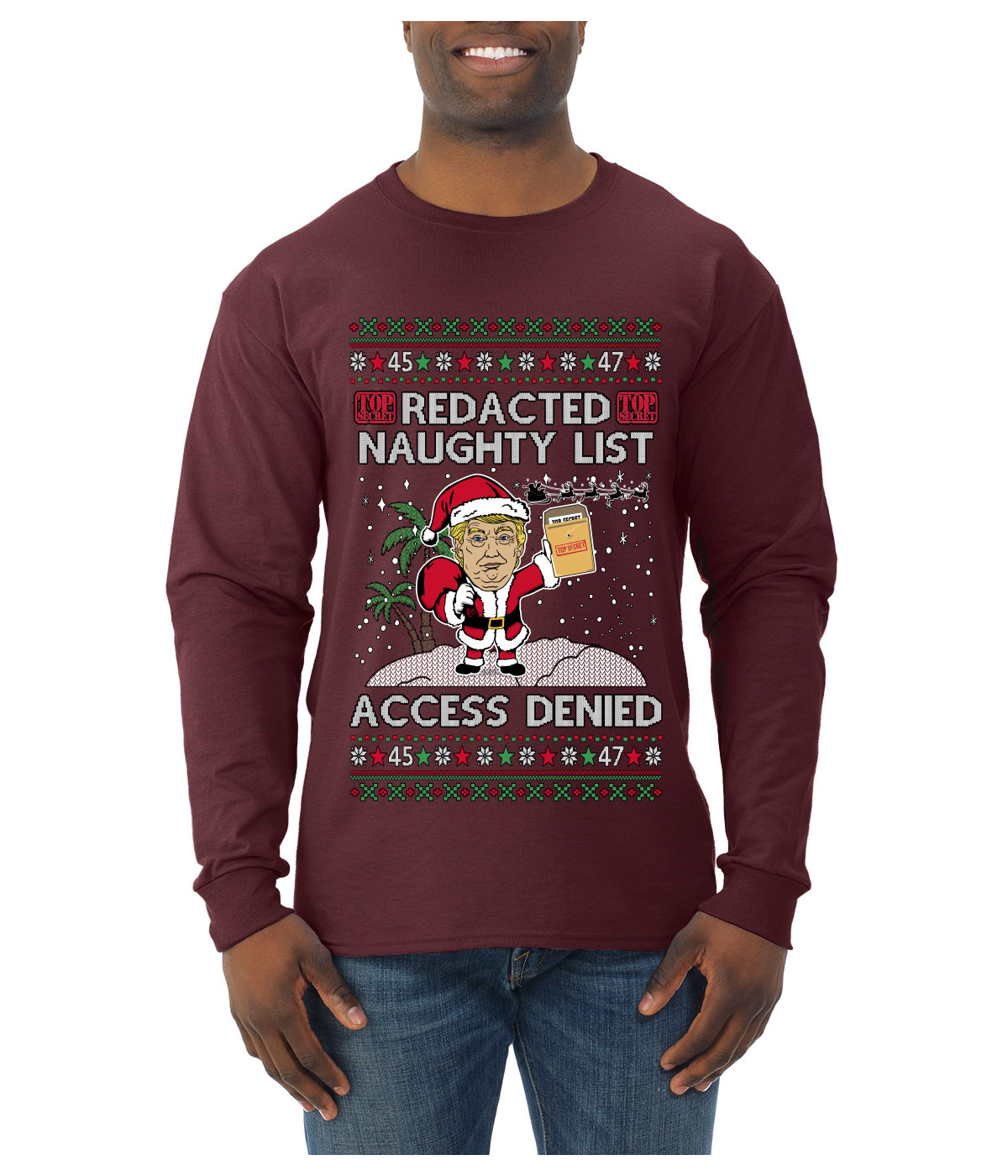 Redacted Naughty List Access Denied, Ugly Christmas Sweater Unisex Unisex Mens Long Sleeve Shirt